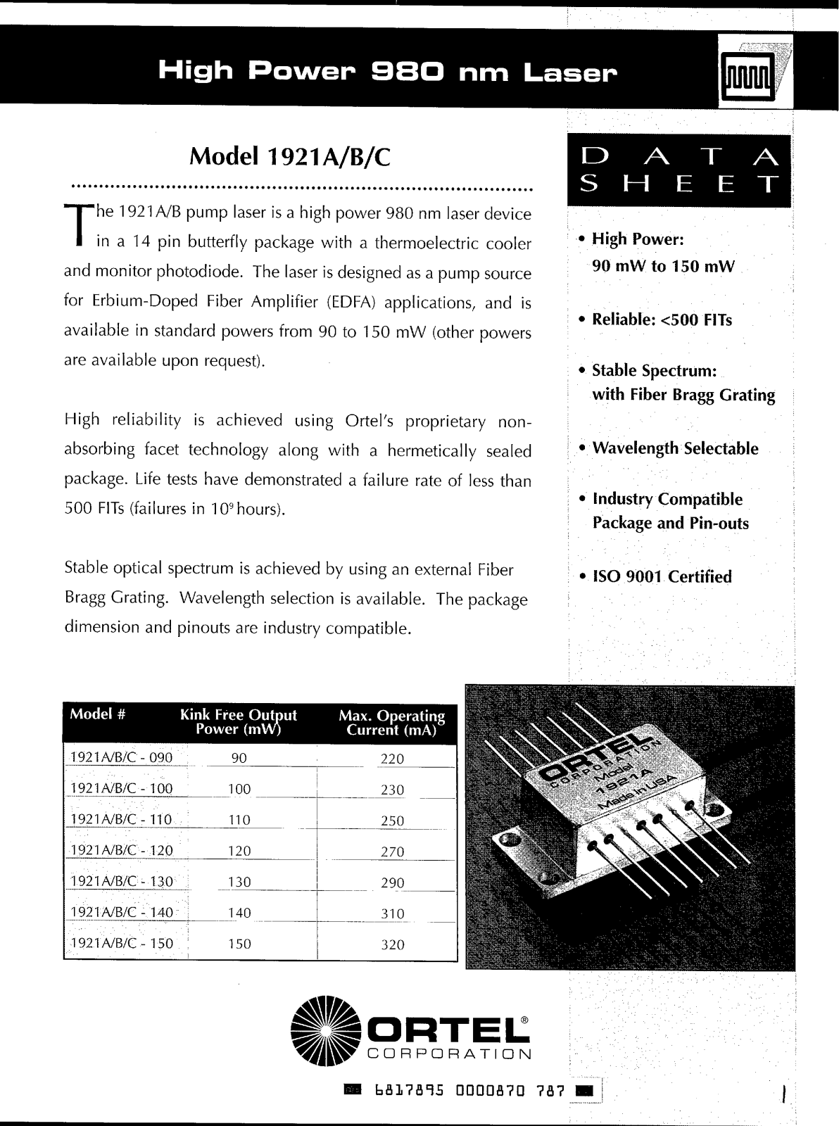 Datasheet 1921A, 1921B, 1921C Datasheet (ORTEL)