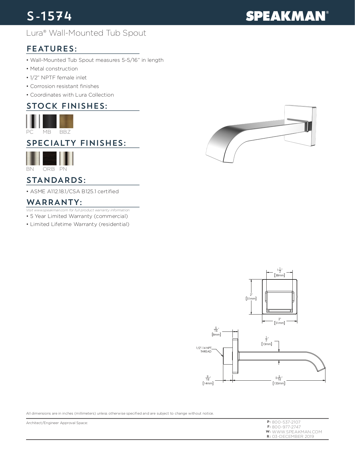 Speakman TCTA1498 Specifications - ManualMachine.com