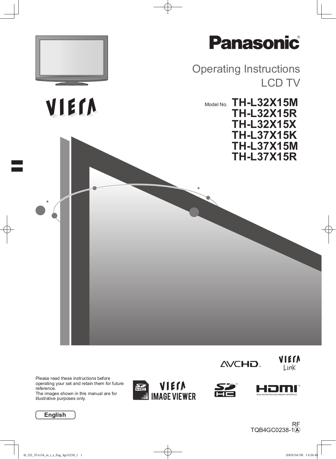 Panasonic TH-L32X15R, TH-L32X15X, TH-L32X15M, TH-L37X15K, TH-L37X15M User Manual