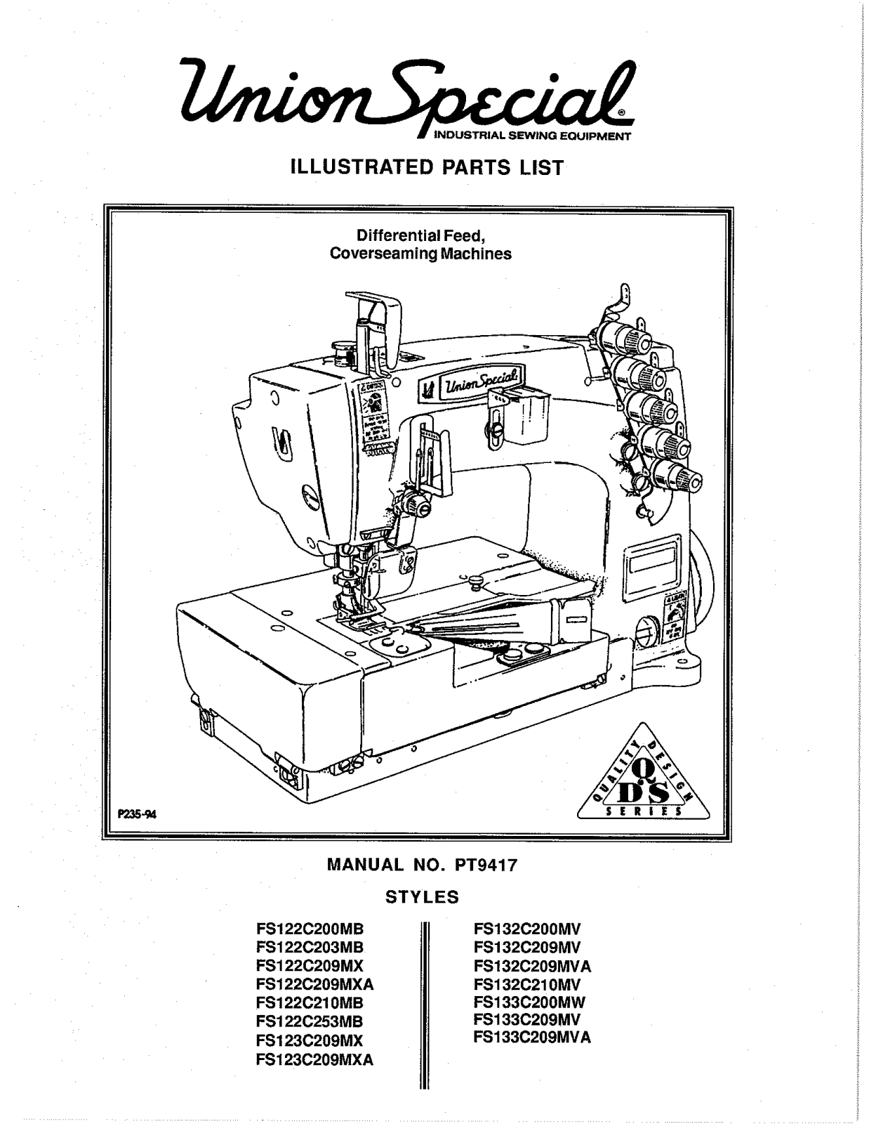 Union Special FS122C200MB, FS122C203MB, FS122C209MX, FS122C209MXA, FS122C210MC Parts List