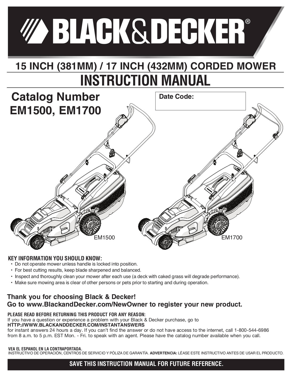 Black & Decker EM1700, EM1500 User Manual