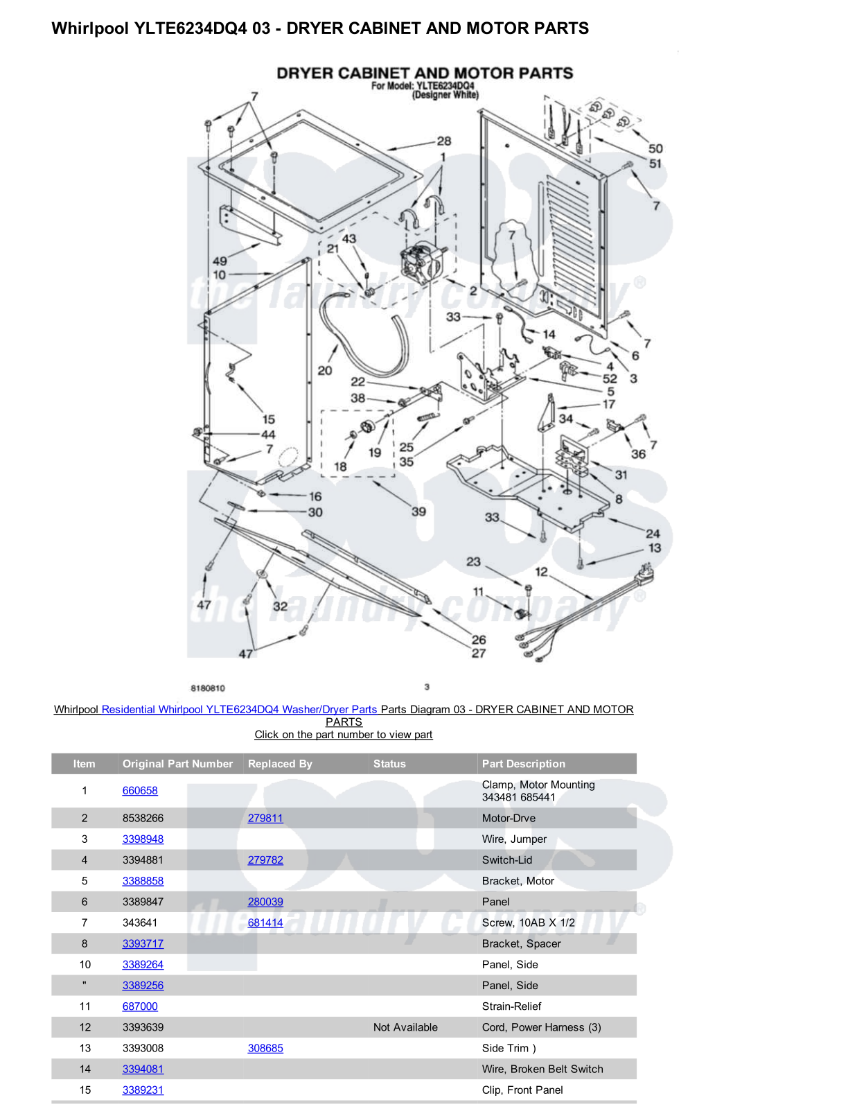 Whirlpool YLTE6234DQ4/Dryer Parts Diagram