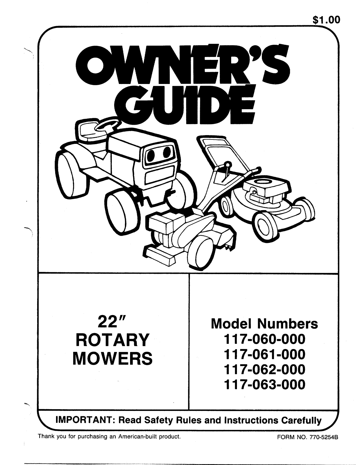 MTD 117-060-000, 117-062-000, 117-063-000, 117-061-000 User Manual