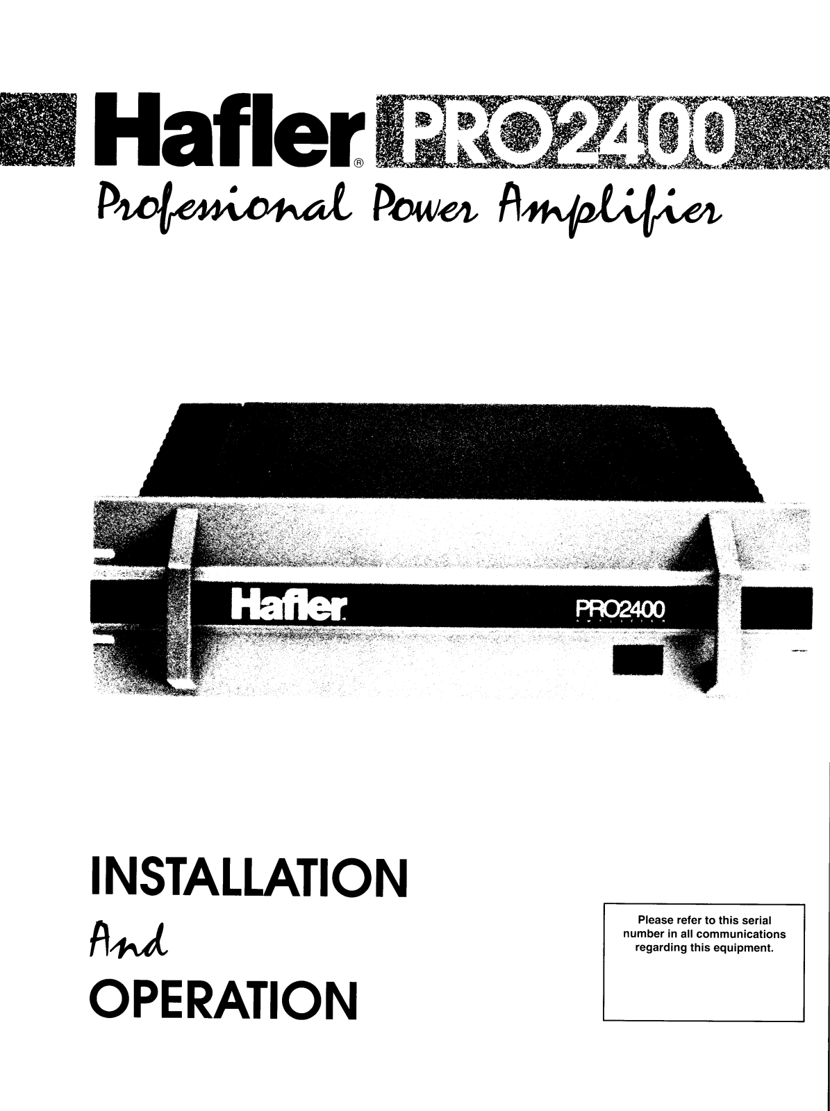 Hafler PRO-2400 Owners manual
