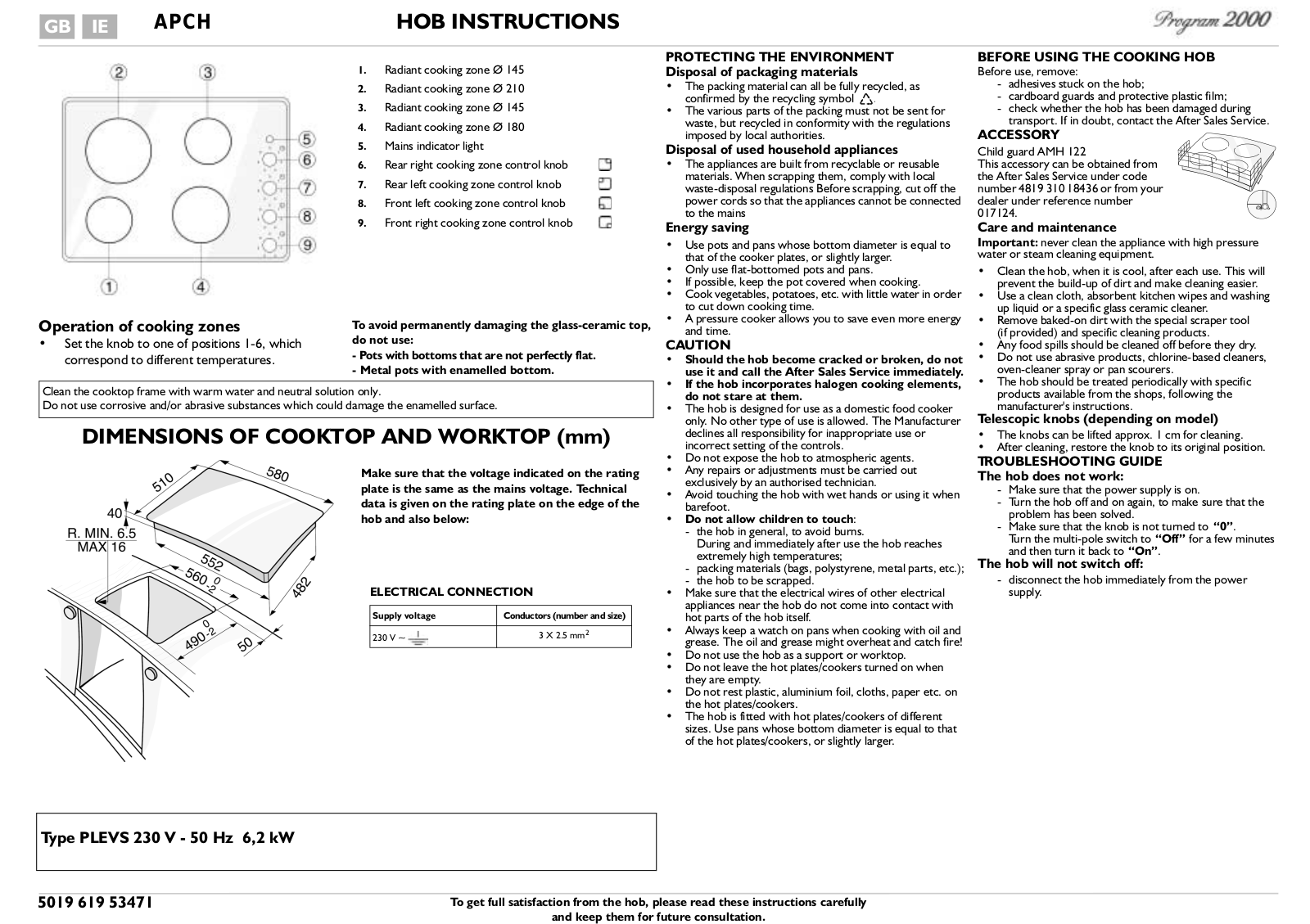 Whirlpool AKM 435/NB/S PROGRAM CHART