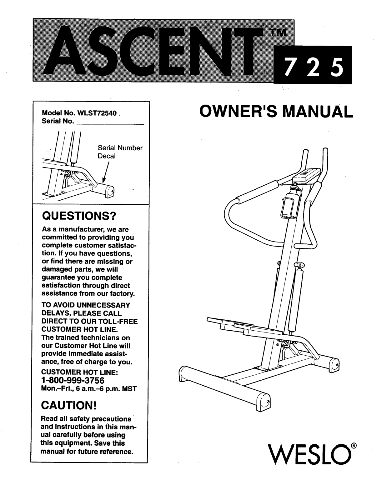 Weslo WLST72540 Owner's Manual