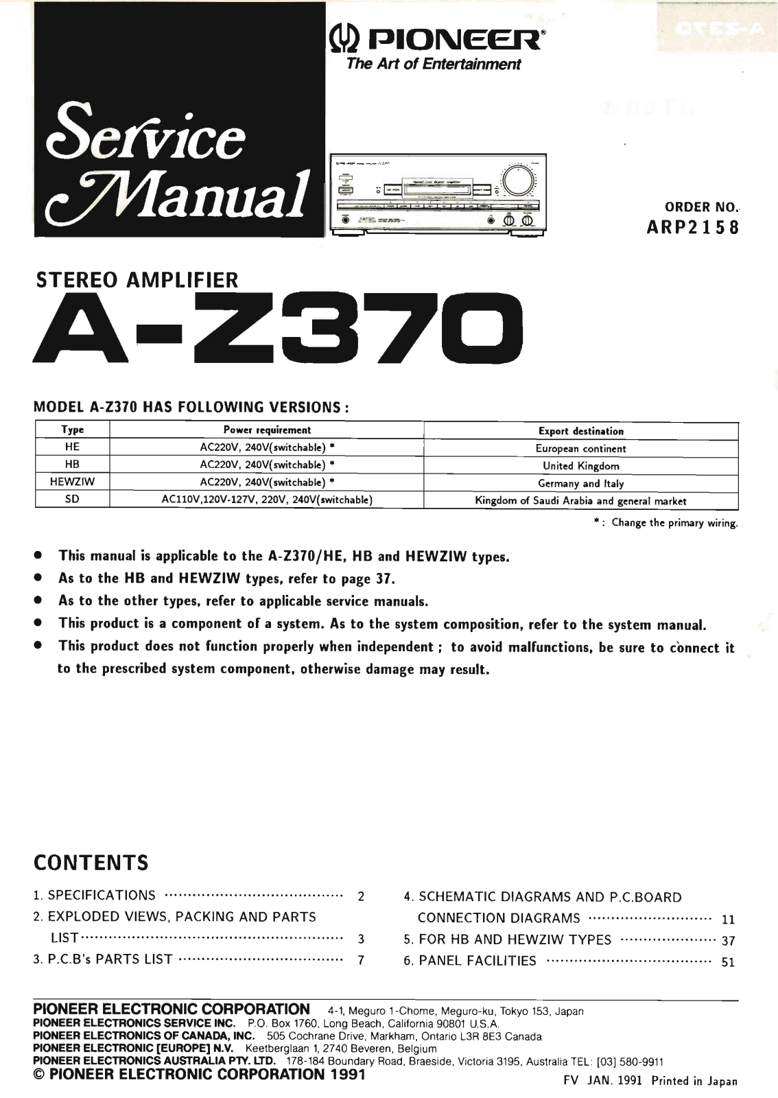 Pioneer AZ-370 Service Manual