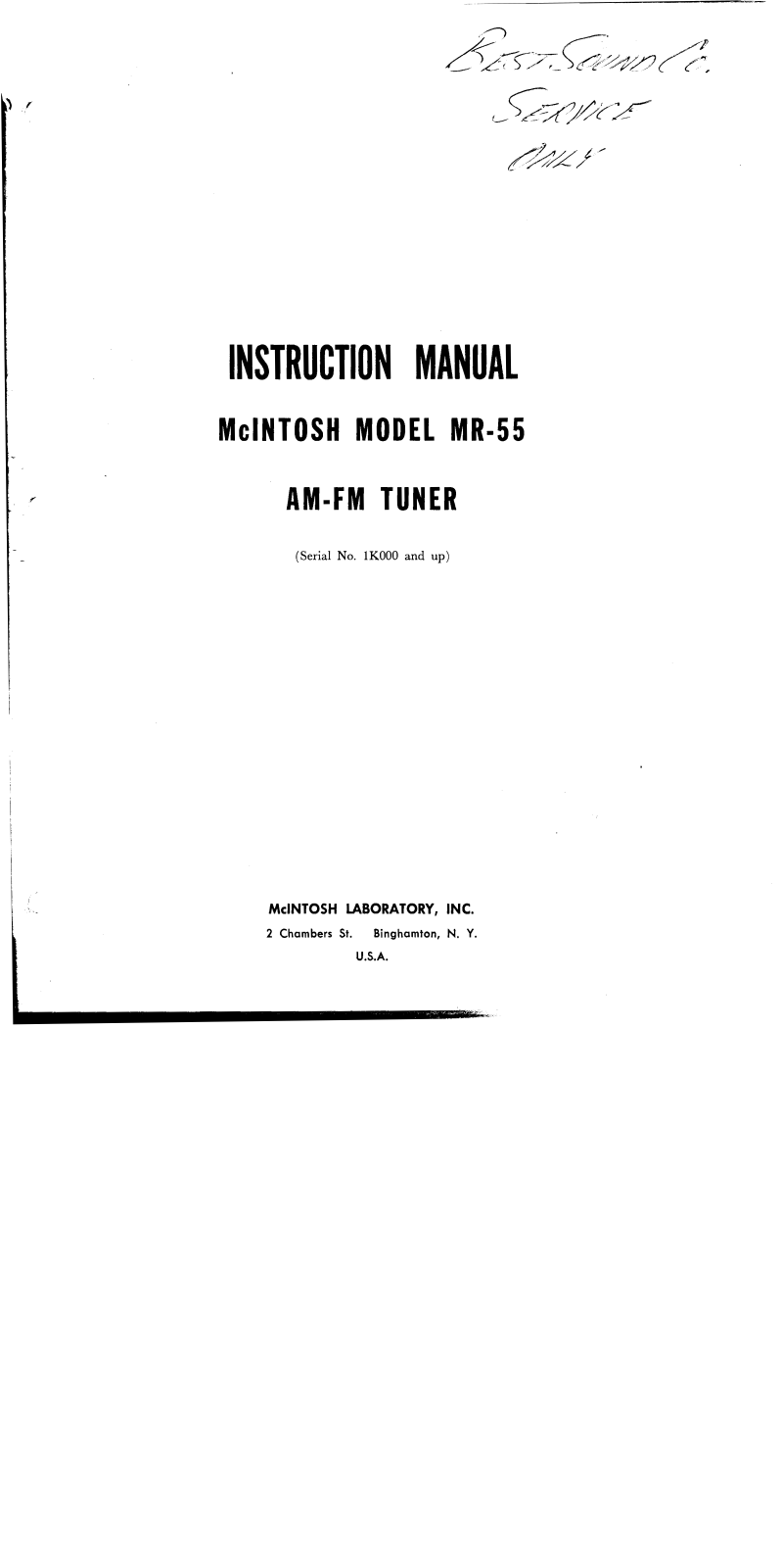 McIntosh MR-55 Owners manual