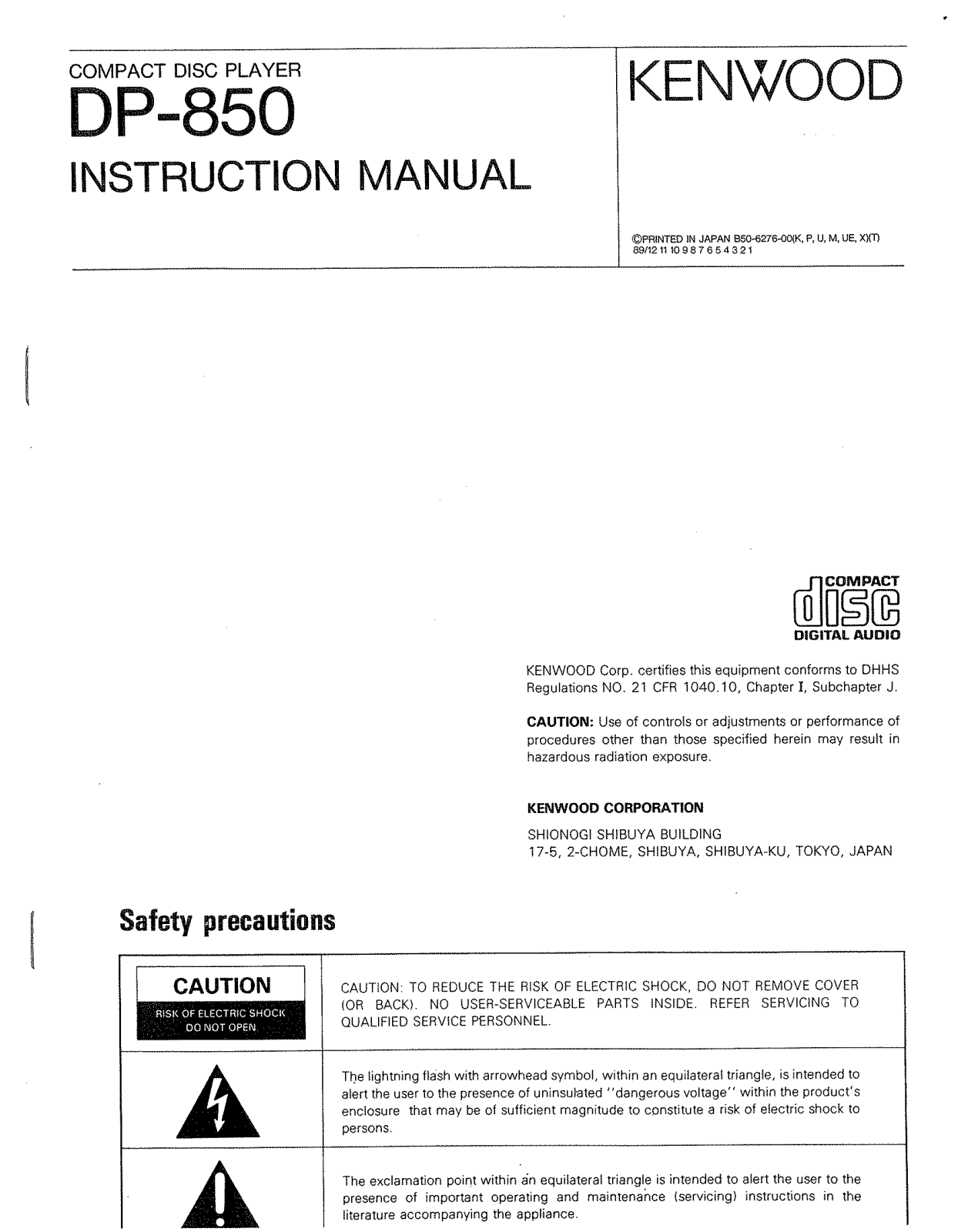 Kenwood DP-850 Owner's Manual