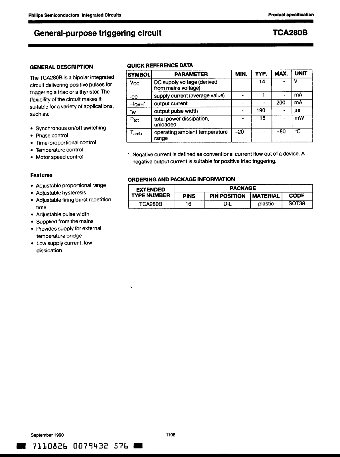 Philips TCA280B Datasheet