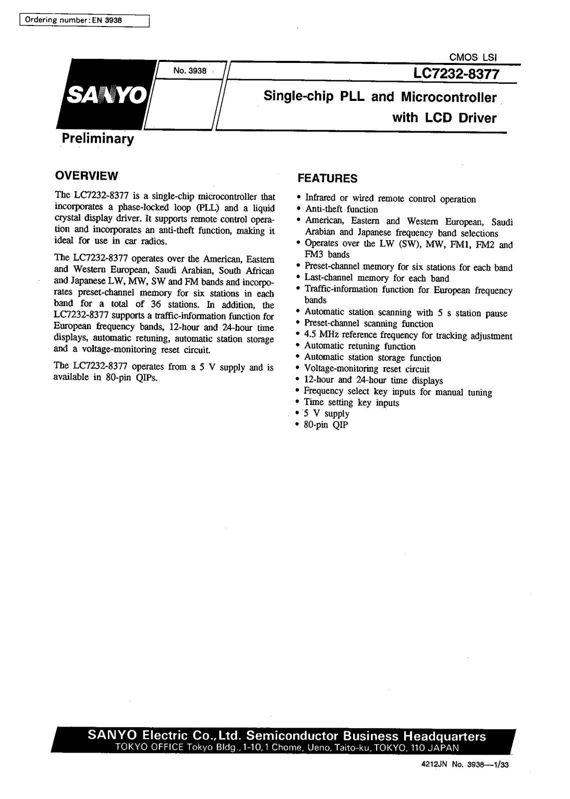 SANYO LC7232-8377 Datasheet