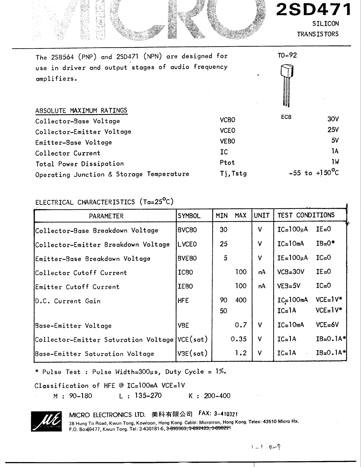 ME 2SD471, 2SB564 Datasheet