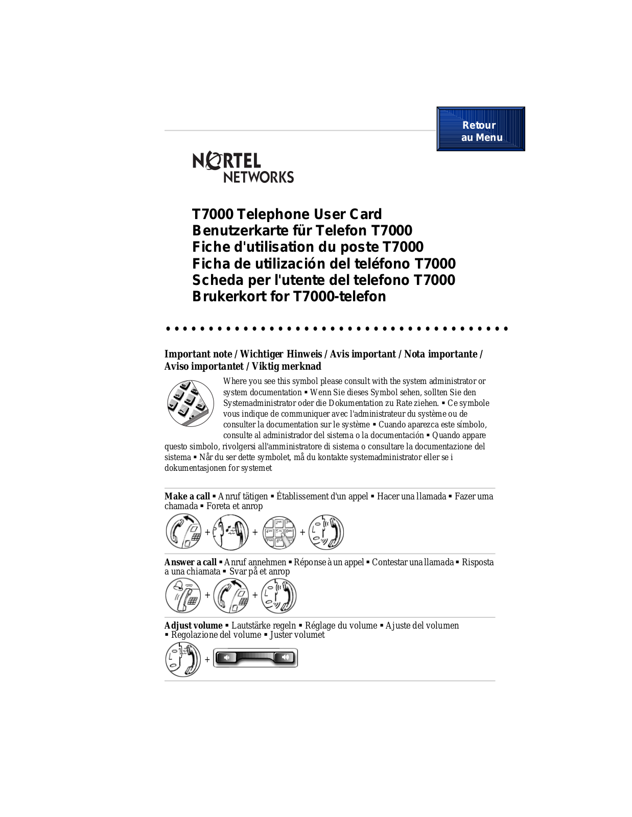 NORTEL T7000 User Manual