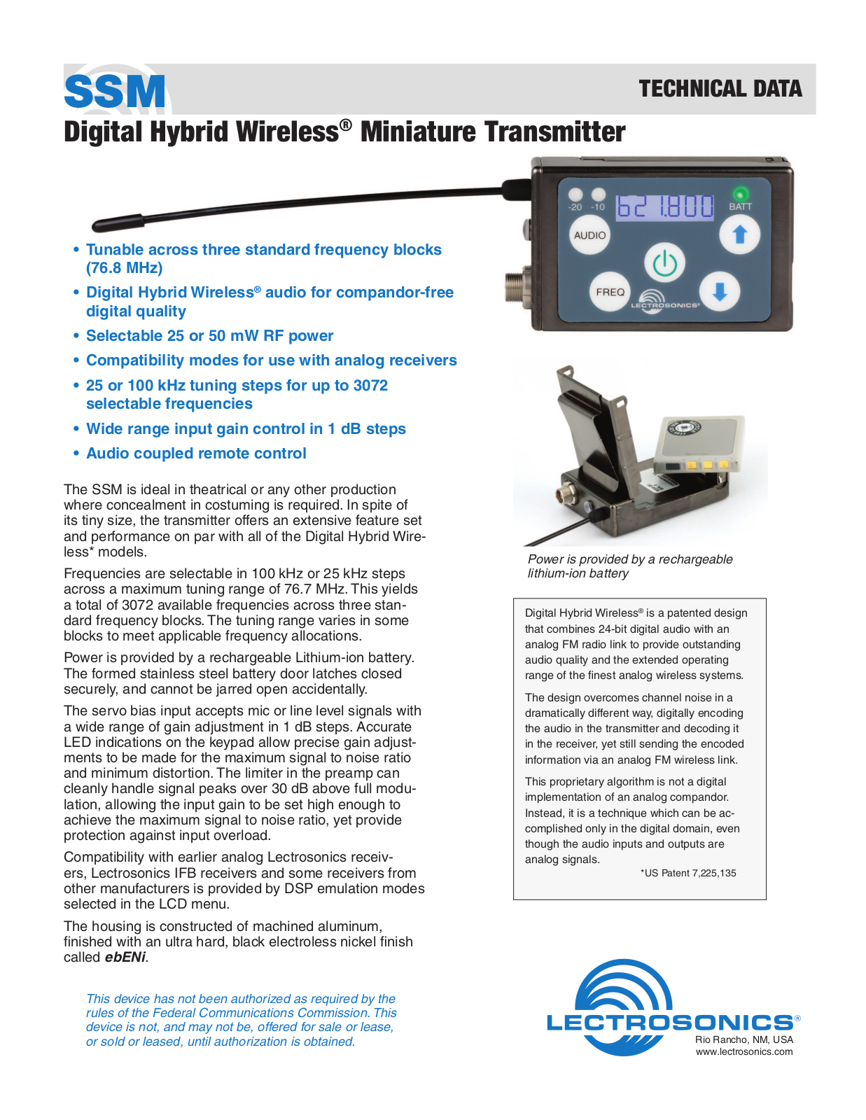 Lectrosonics SSM Datasheet