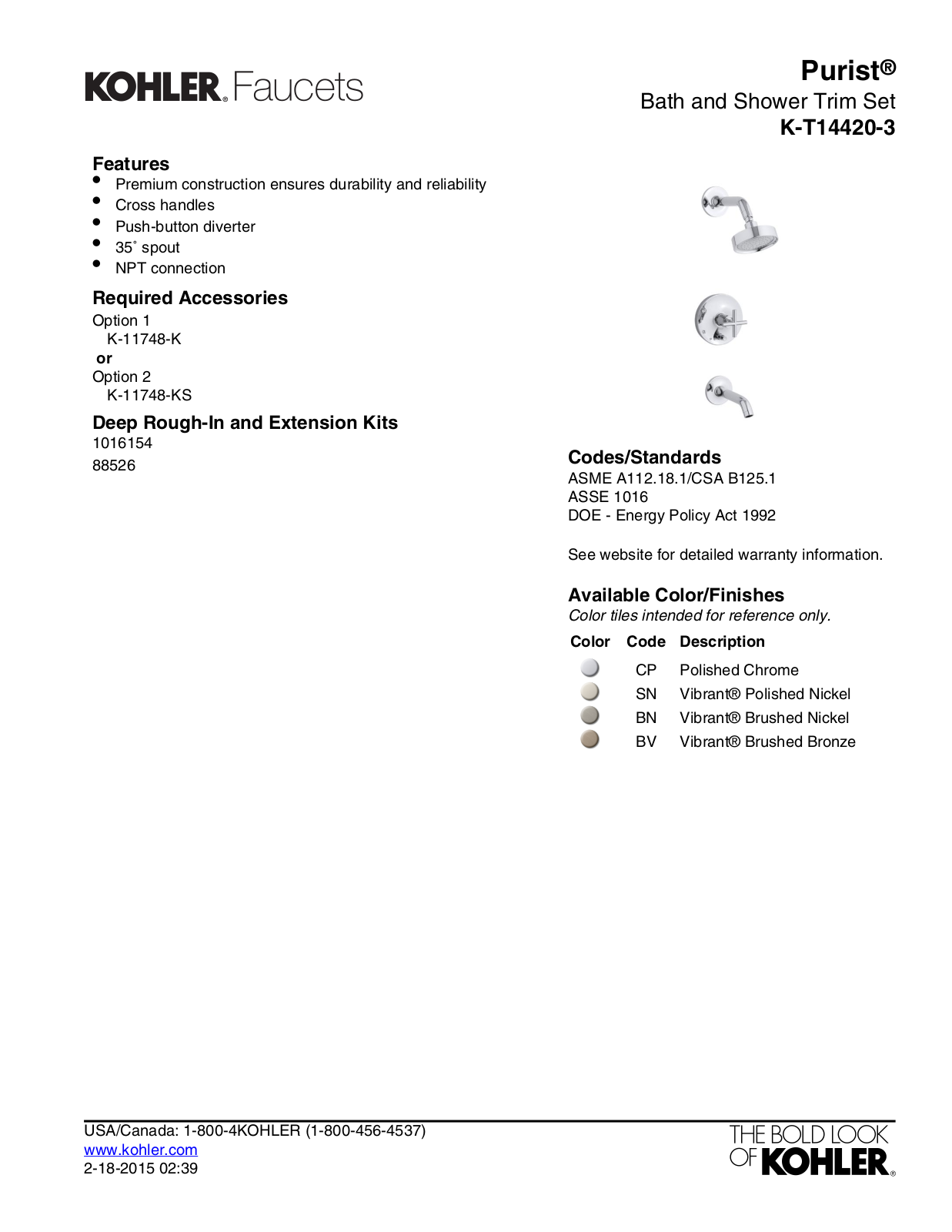 Kohler KOH7728 Specifications - ManualMachine.com