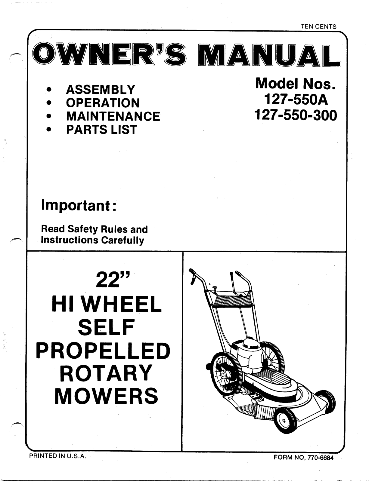 MTD 127-550-300, 127-550A User Manual