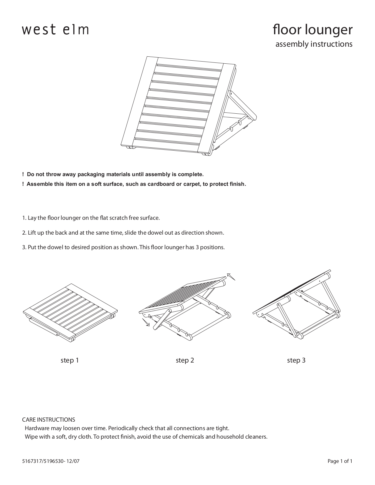 West Elm Floor Lounger Assembly Instruction