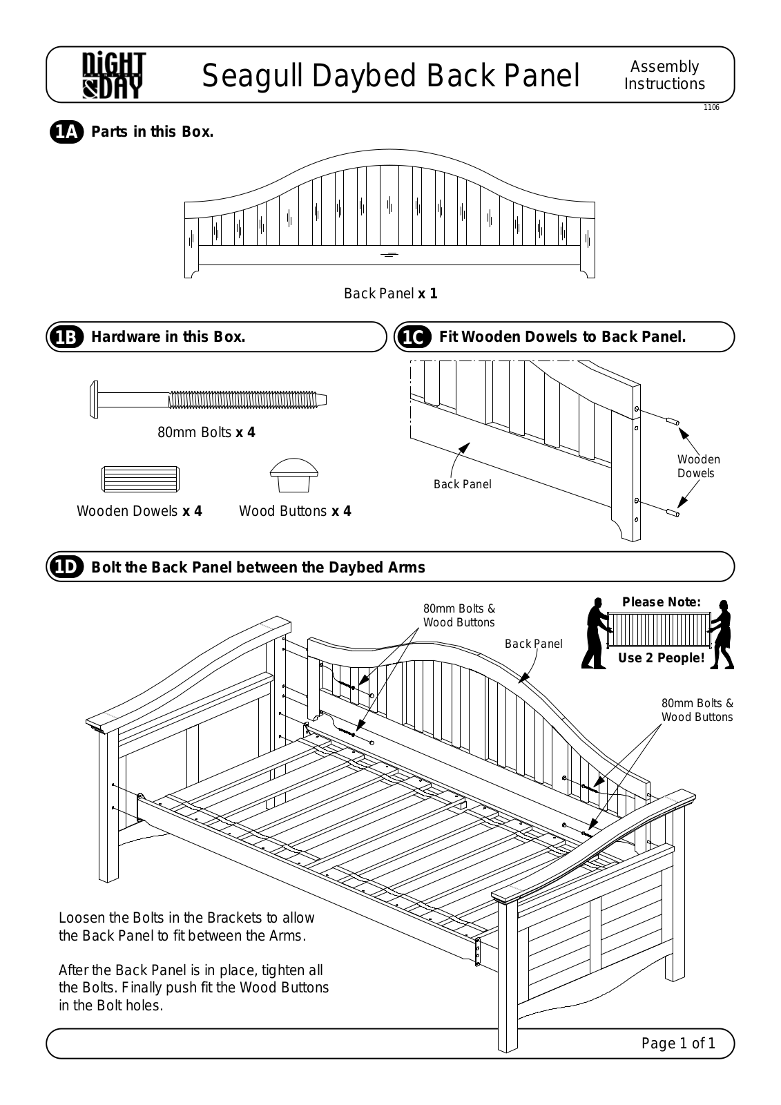 Night & Day Seagull Daybed Arms Assembly Instruction