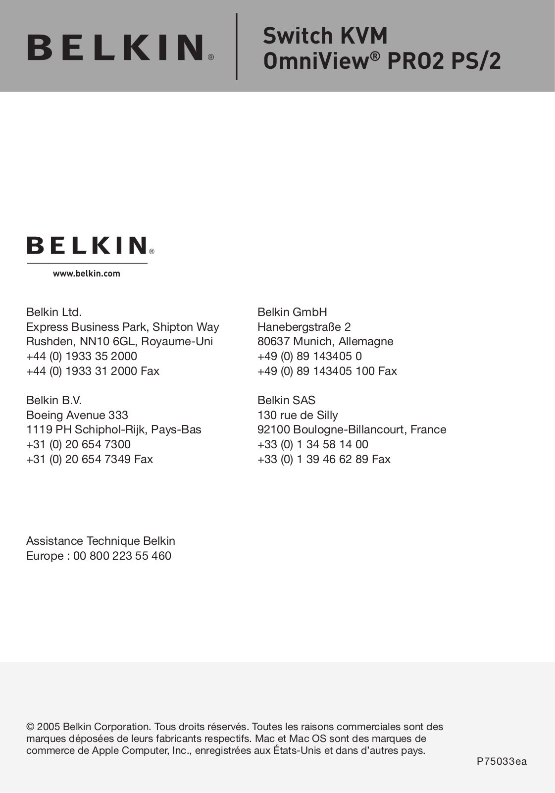 BELKIN P75033ea User Manual