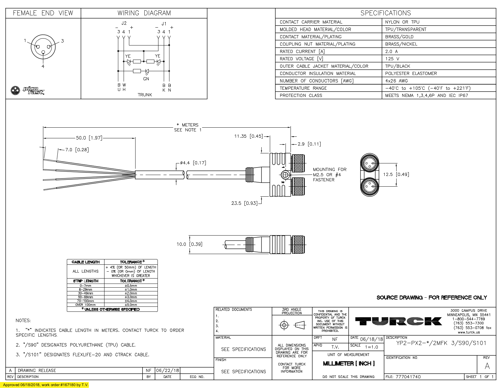 Turck YP2-PX2-3/2MFK3/S90/S101 Specification Sheet