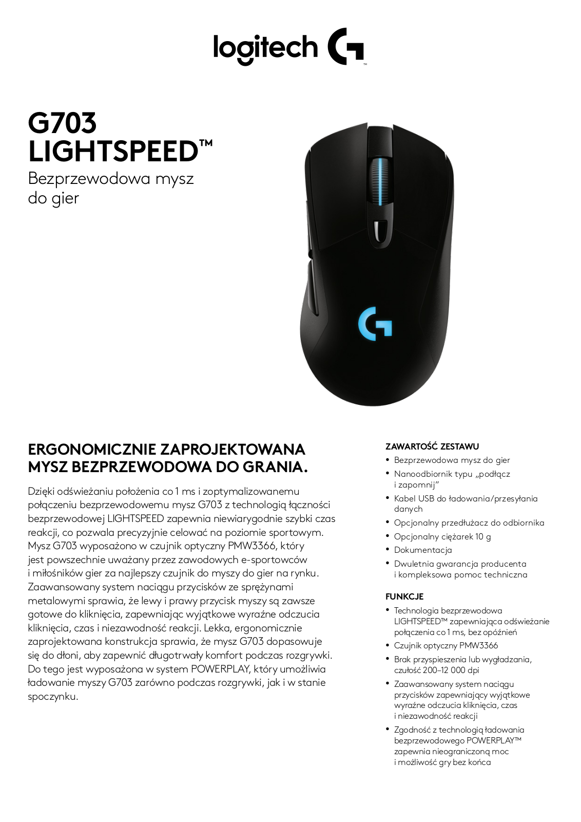 Logitech G703 LIGHTSPEED SPECIFICATIONS