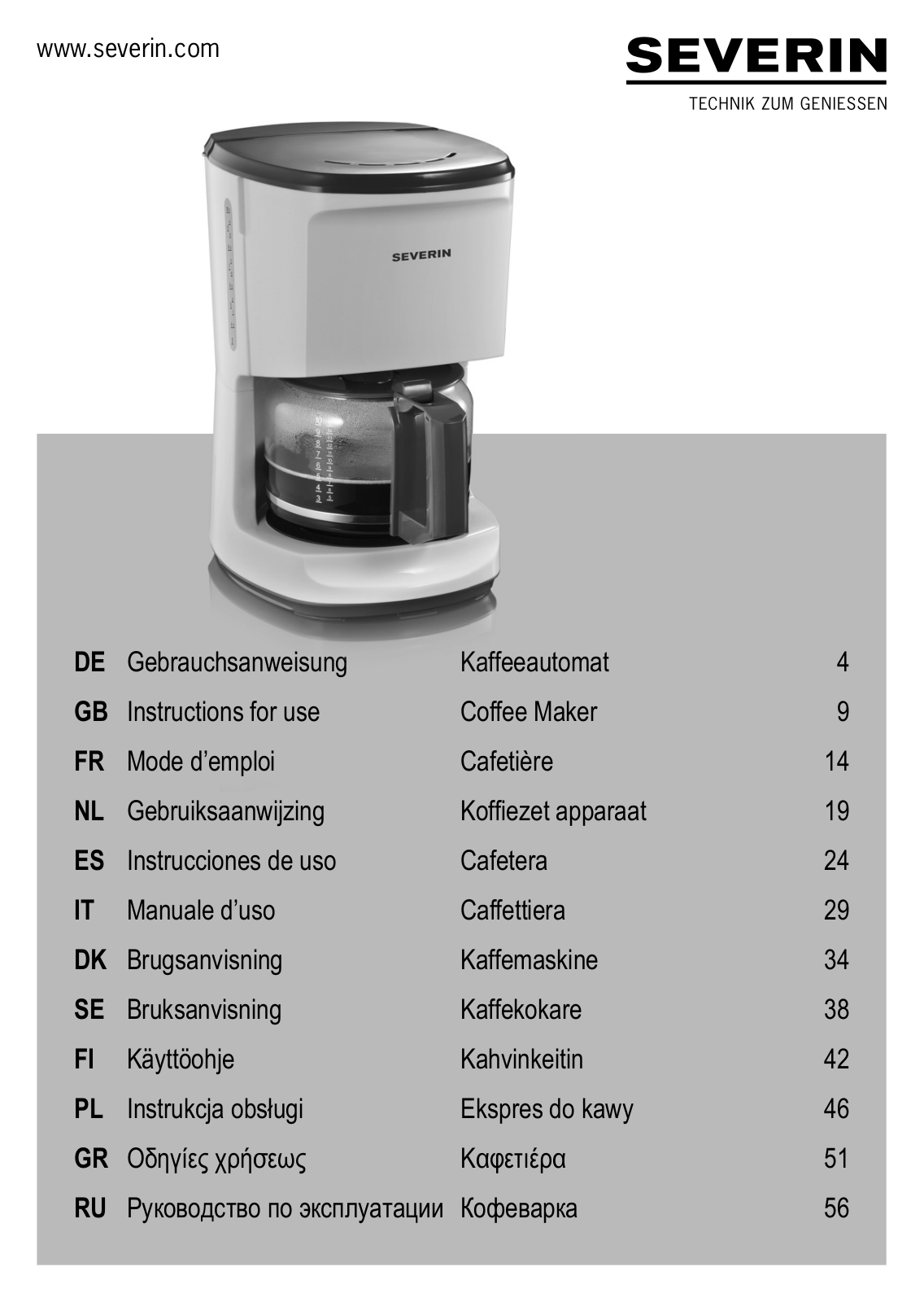 Severin KA 4484, KA 4489, KA 4481, KA 9743 User Manual