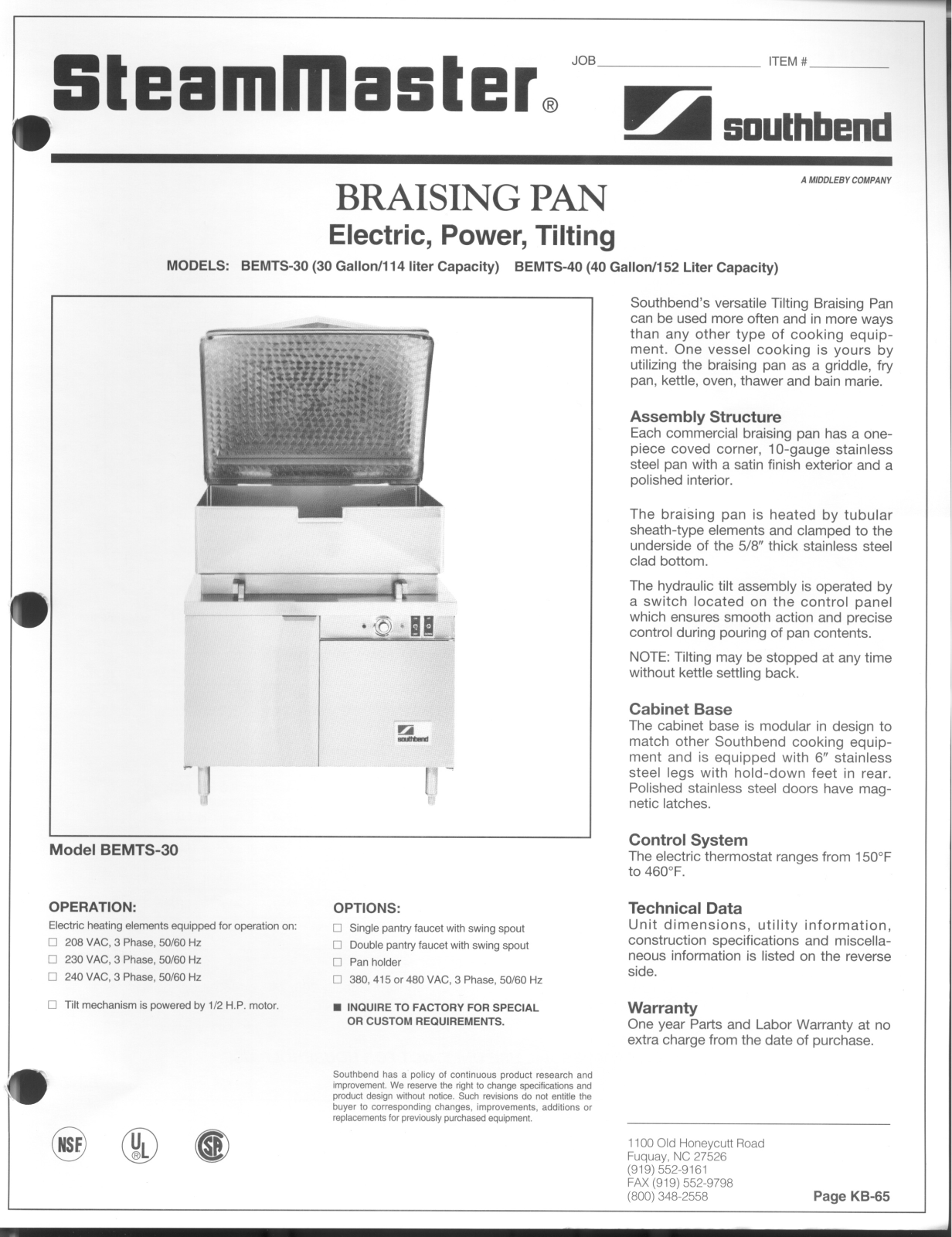 Southbend BEMTS-30, BEMTS-40 General Manual