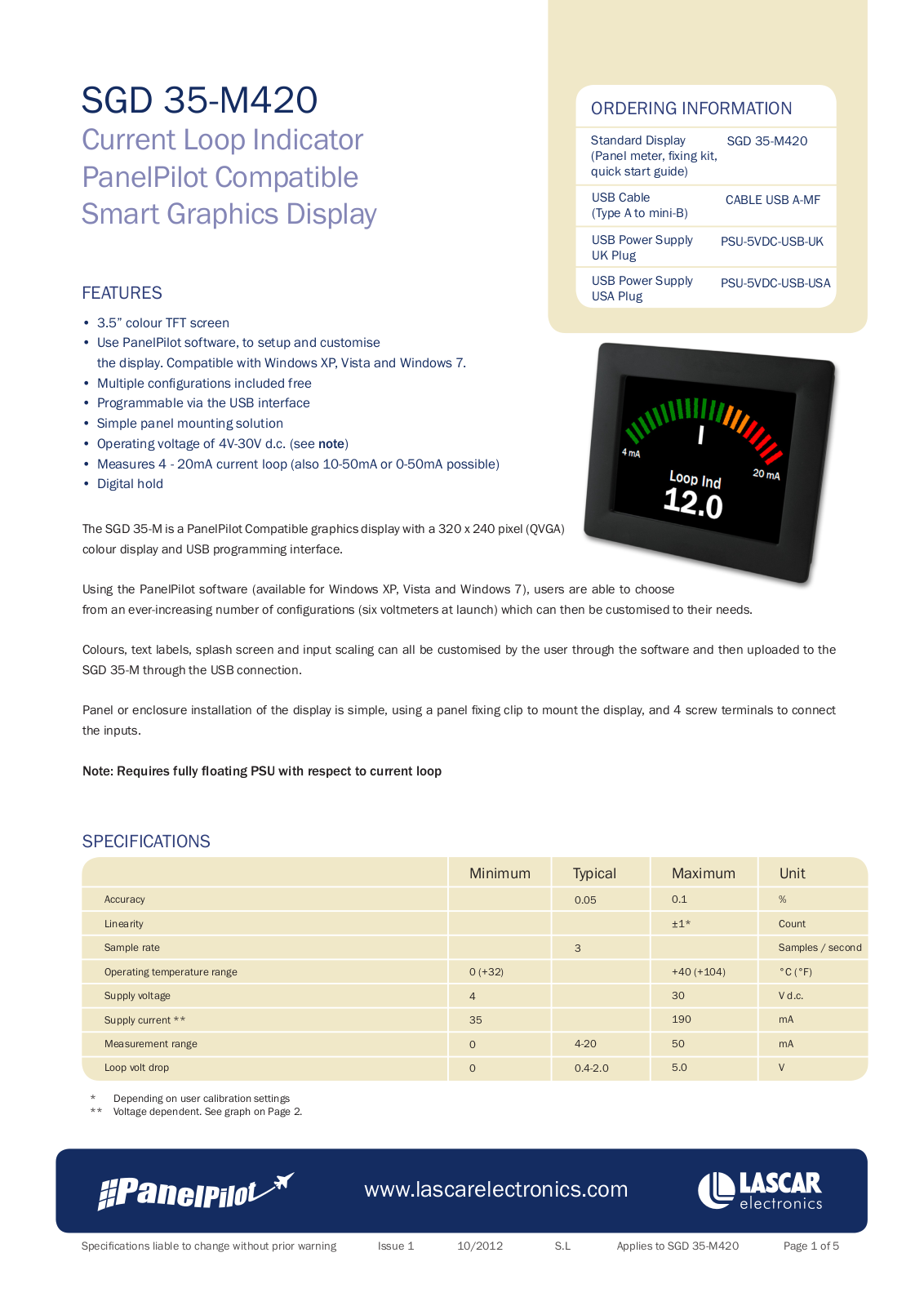 Lascar SGD 35-M420 Data Sheet