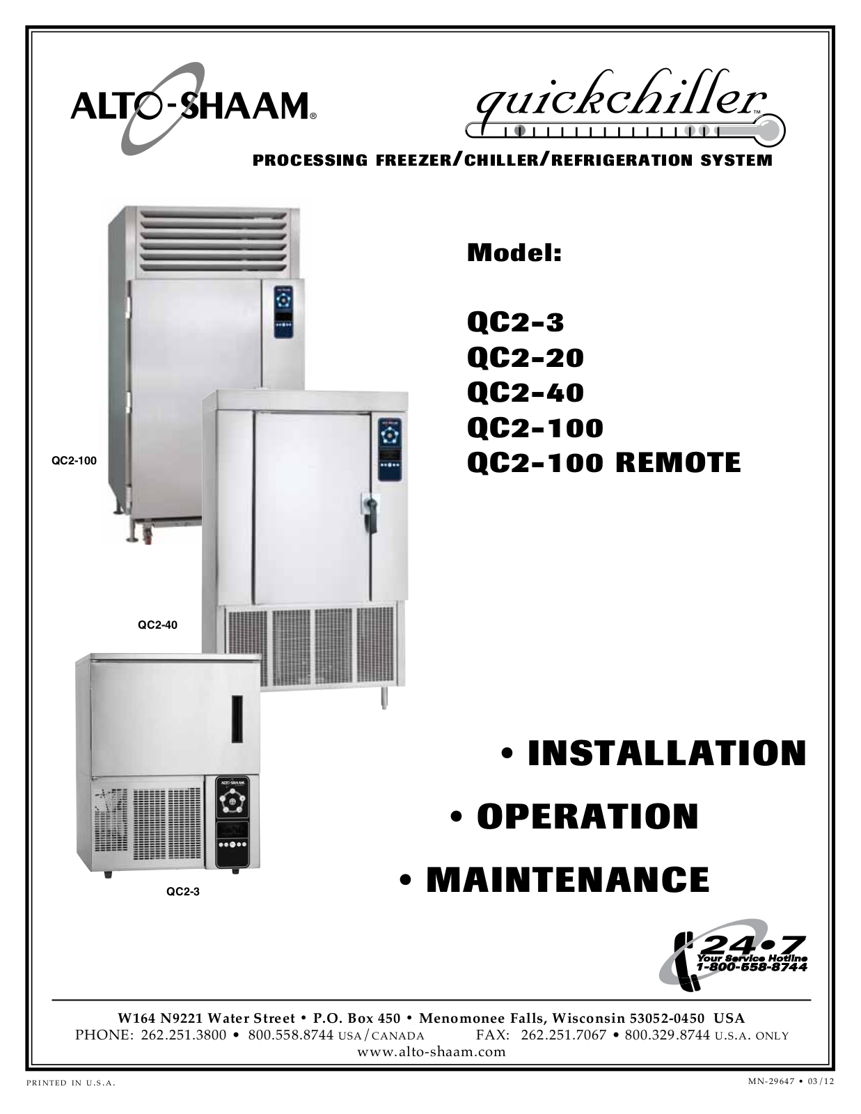 Alto-Shaam QC2-20, QC2-40, QC2-3, QC2-100 REMOTE, QC2-100 User Manual