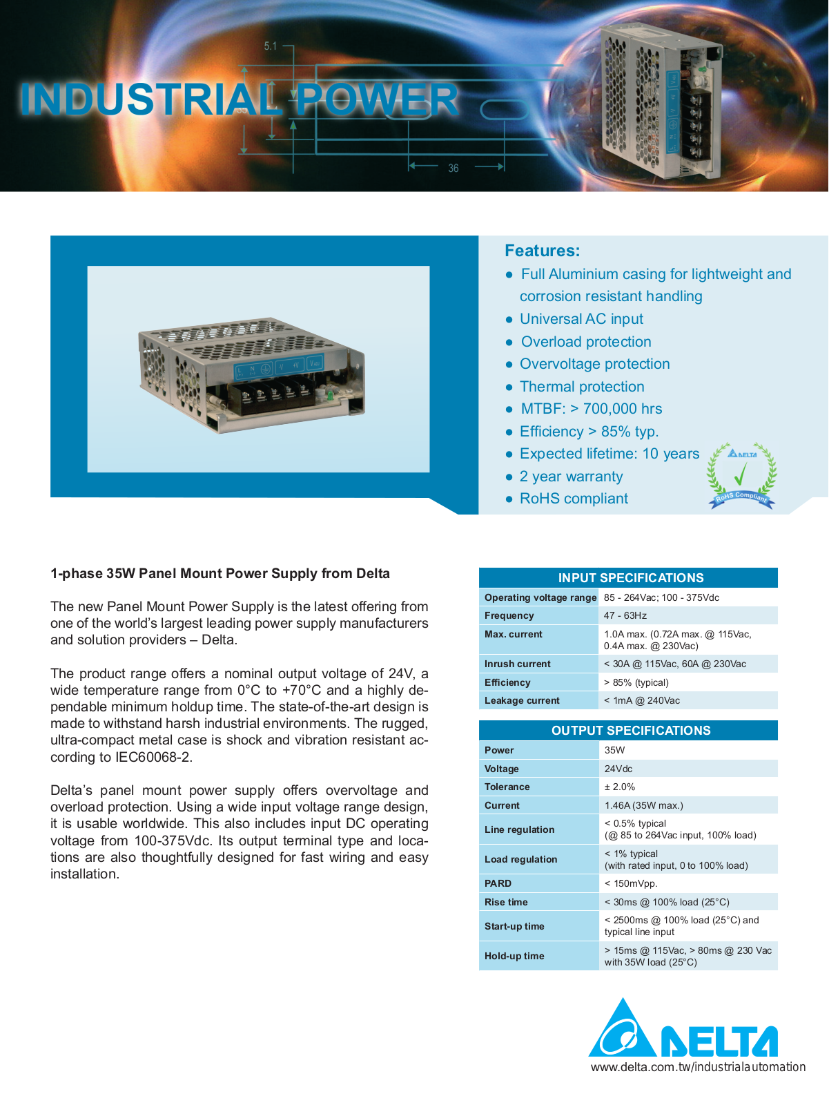 Delta Electronics 1-phase 35W User Manual