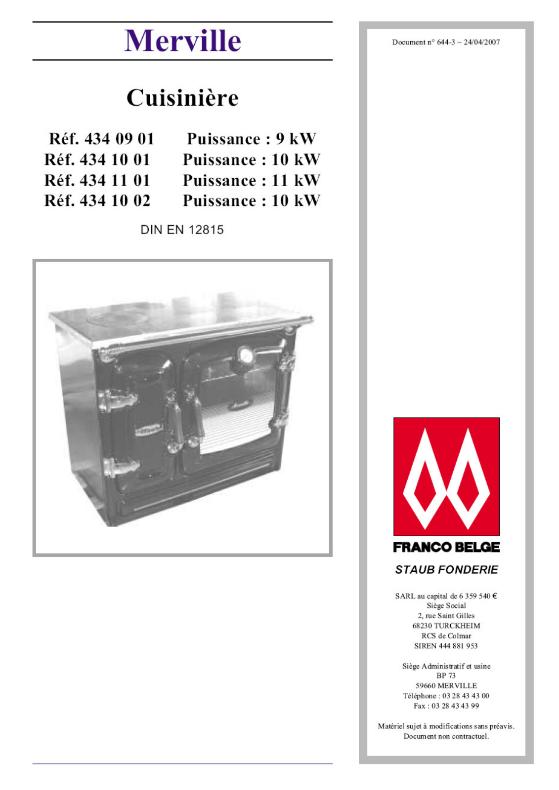 STAUB MERVILLE 434 10 01 User Manual