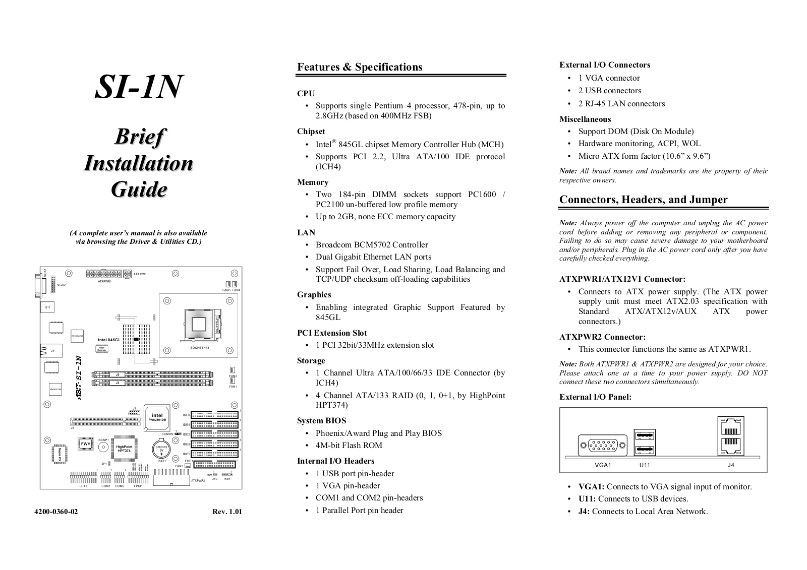 Abit SI-1N User Manual Rev. 2.01