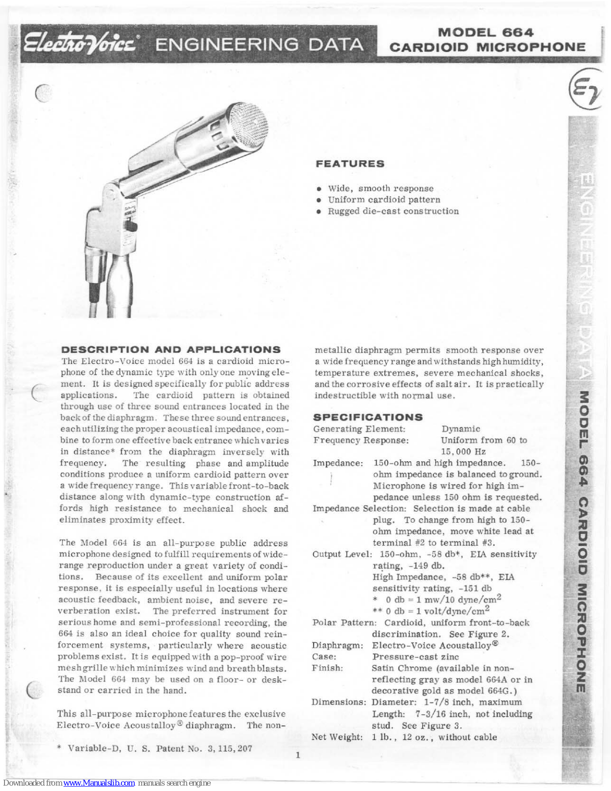 Electro-Voice 664 Engineering Data