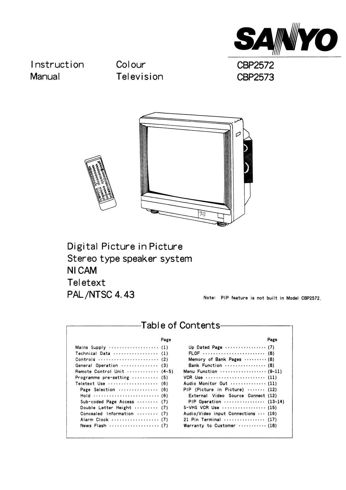 Sanyo CBP2572, CBP2573 Instruction Manual