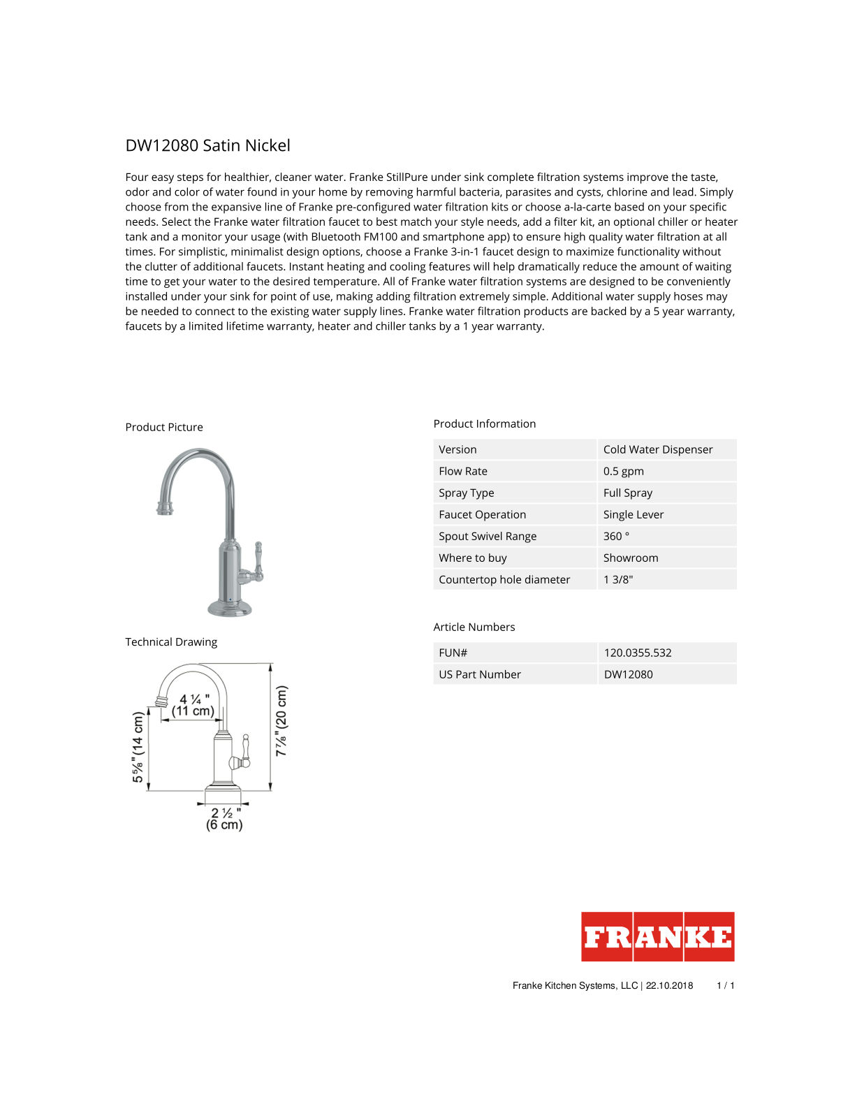 Franke DW12080 Fact Sheet