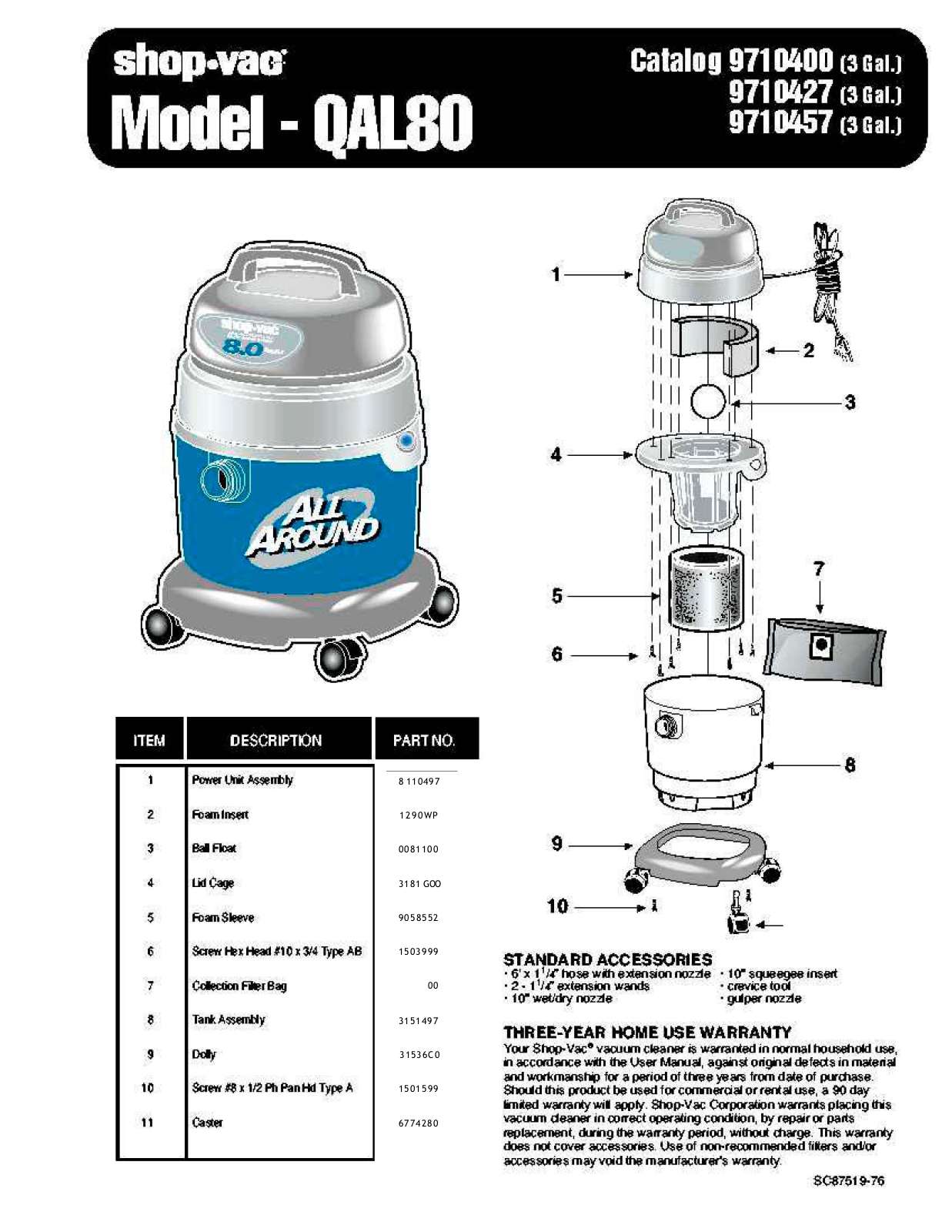 Shop Vac Qal80 Owner's Manual