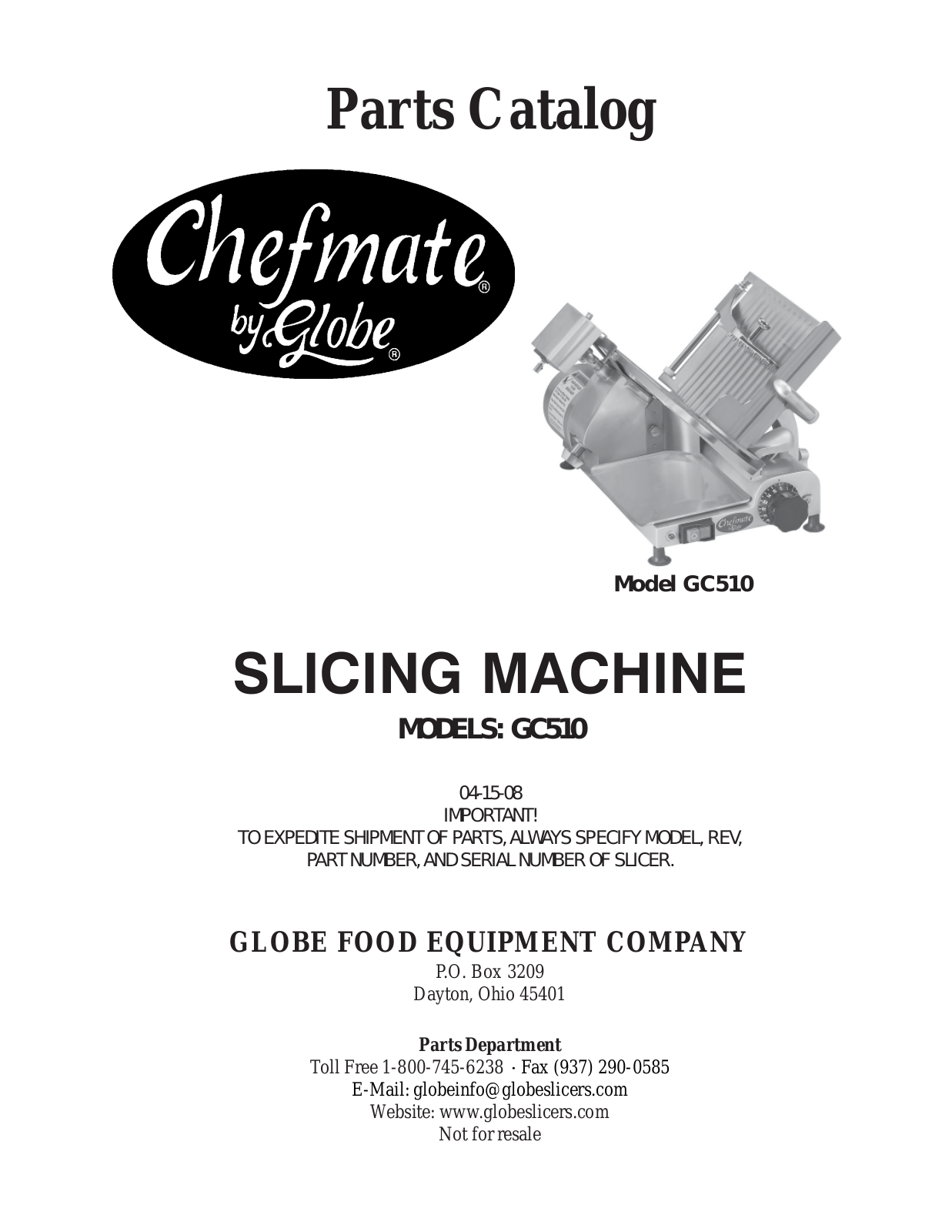 Globe Food Equipment GC510 Part Manual