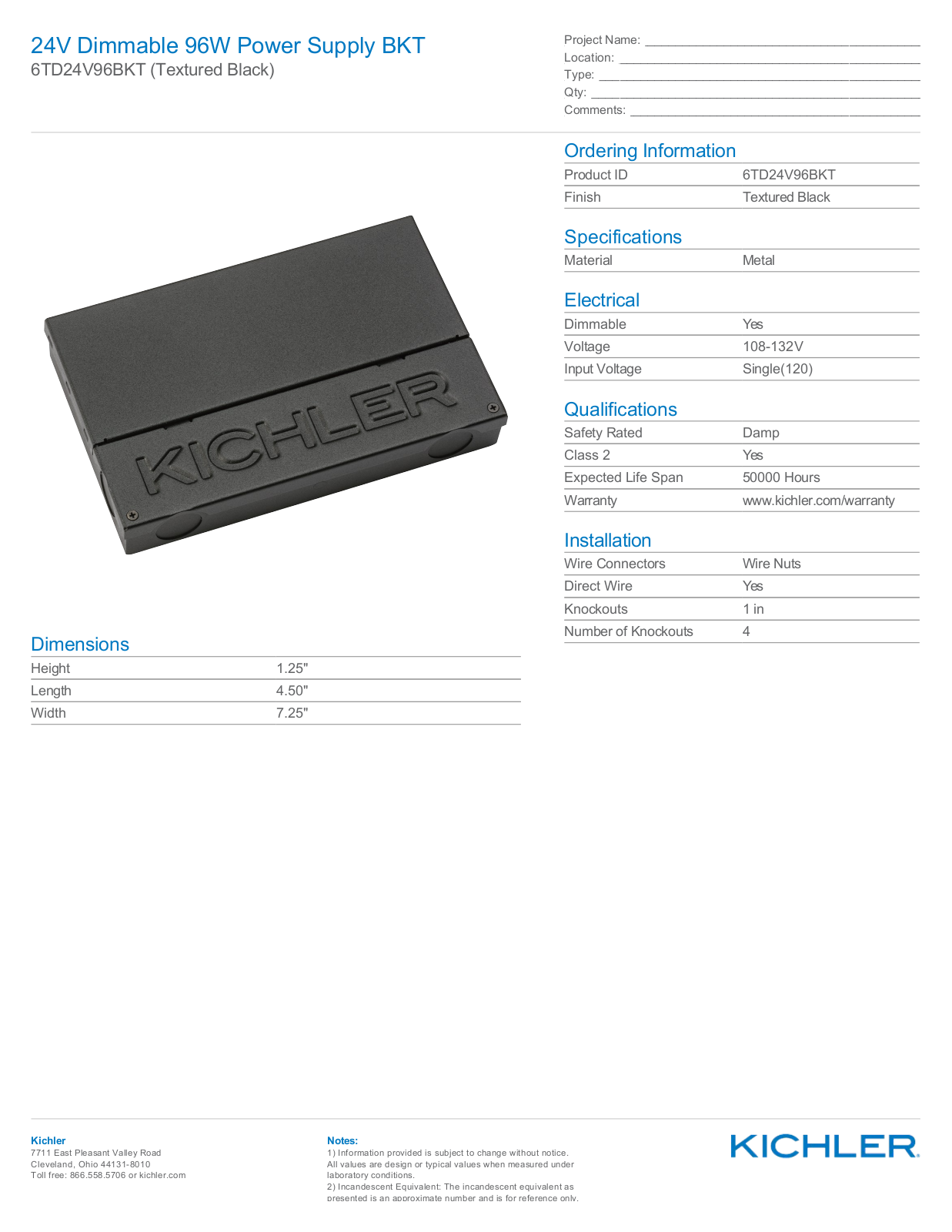 Kichler KI19187 Specifications Sheet - ManualMachine.com