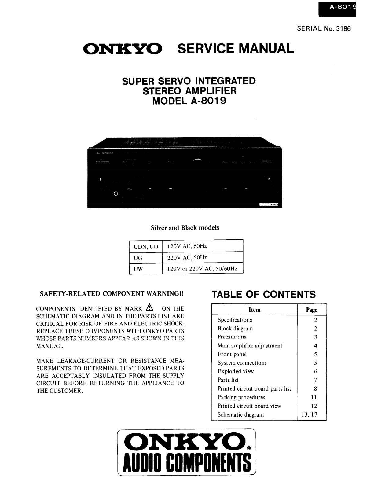 Onkyo A-8019 Service Manual