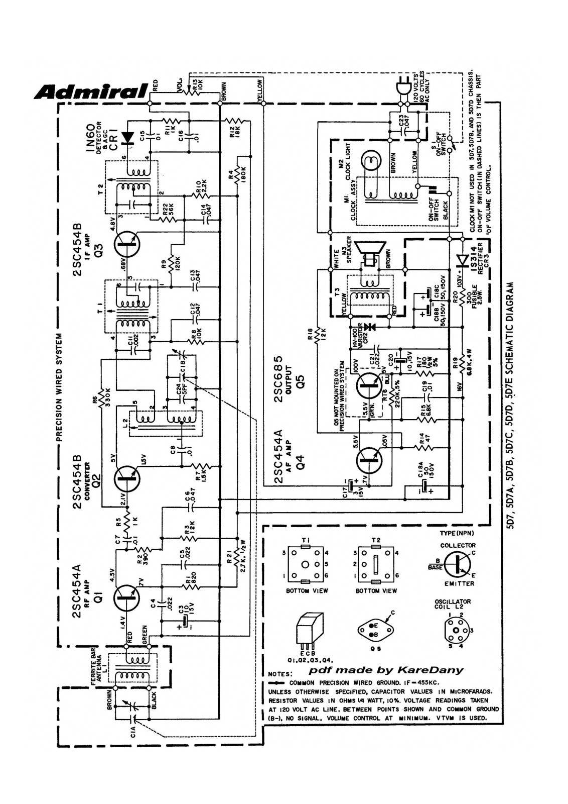 Admiral 5D7, 5D7A, 5D7B, 5D7C, 5D7D Schematic - ManualMachine.com