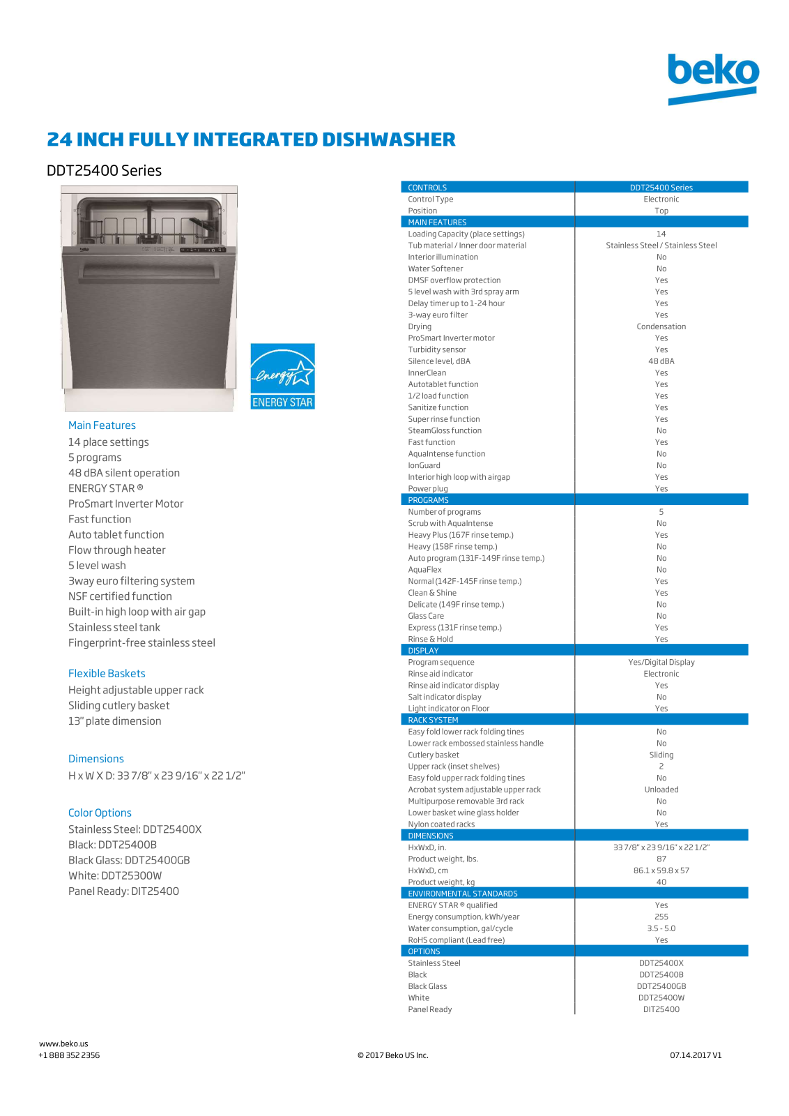 Beko DDT25400 Specification