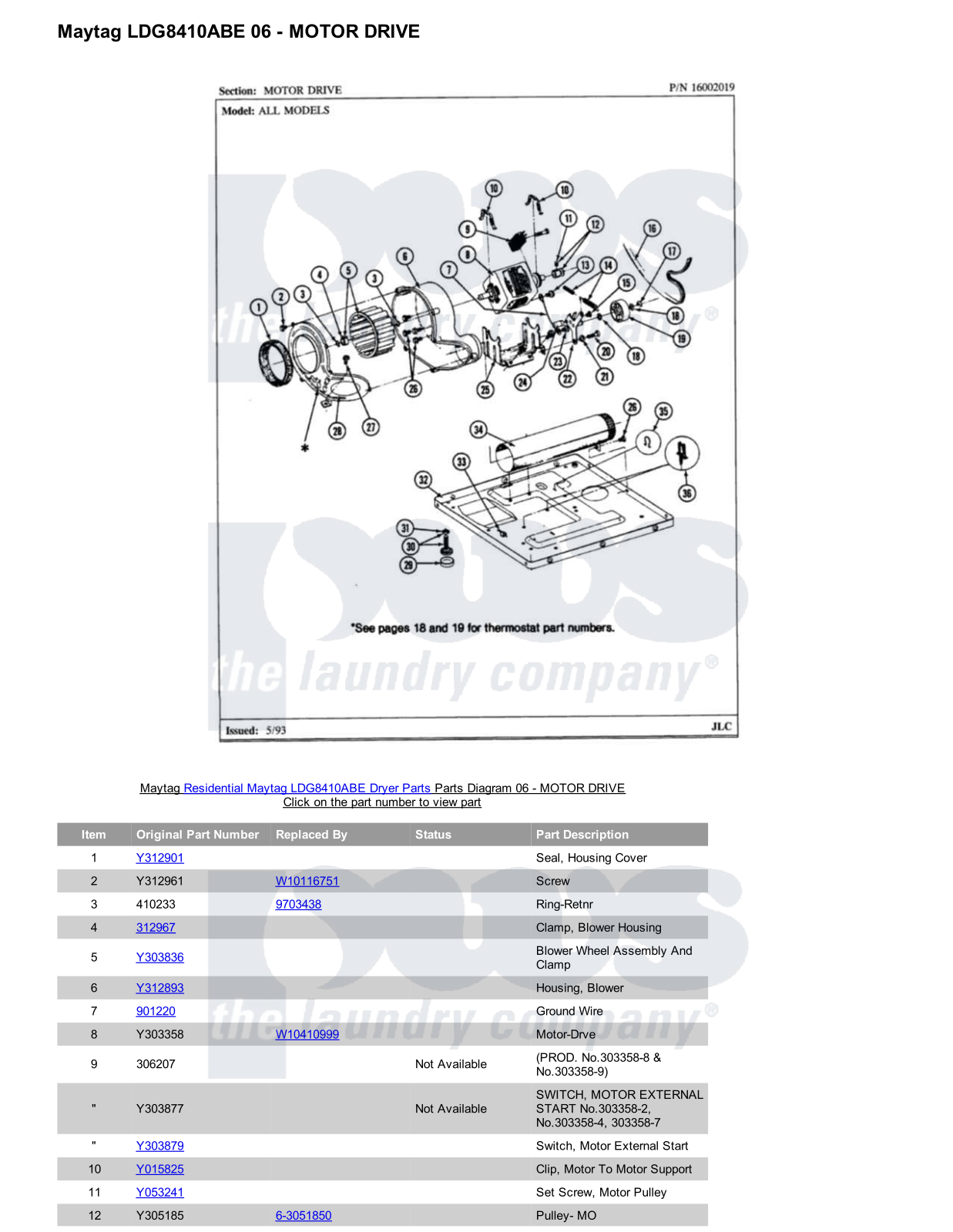 Maytag LDG8410ABE Parts Diagram