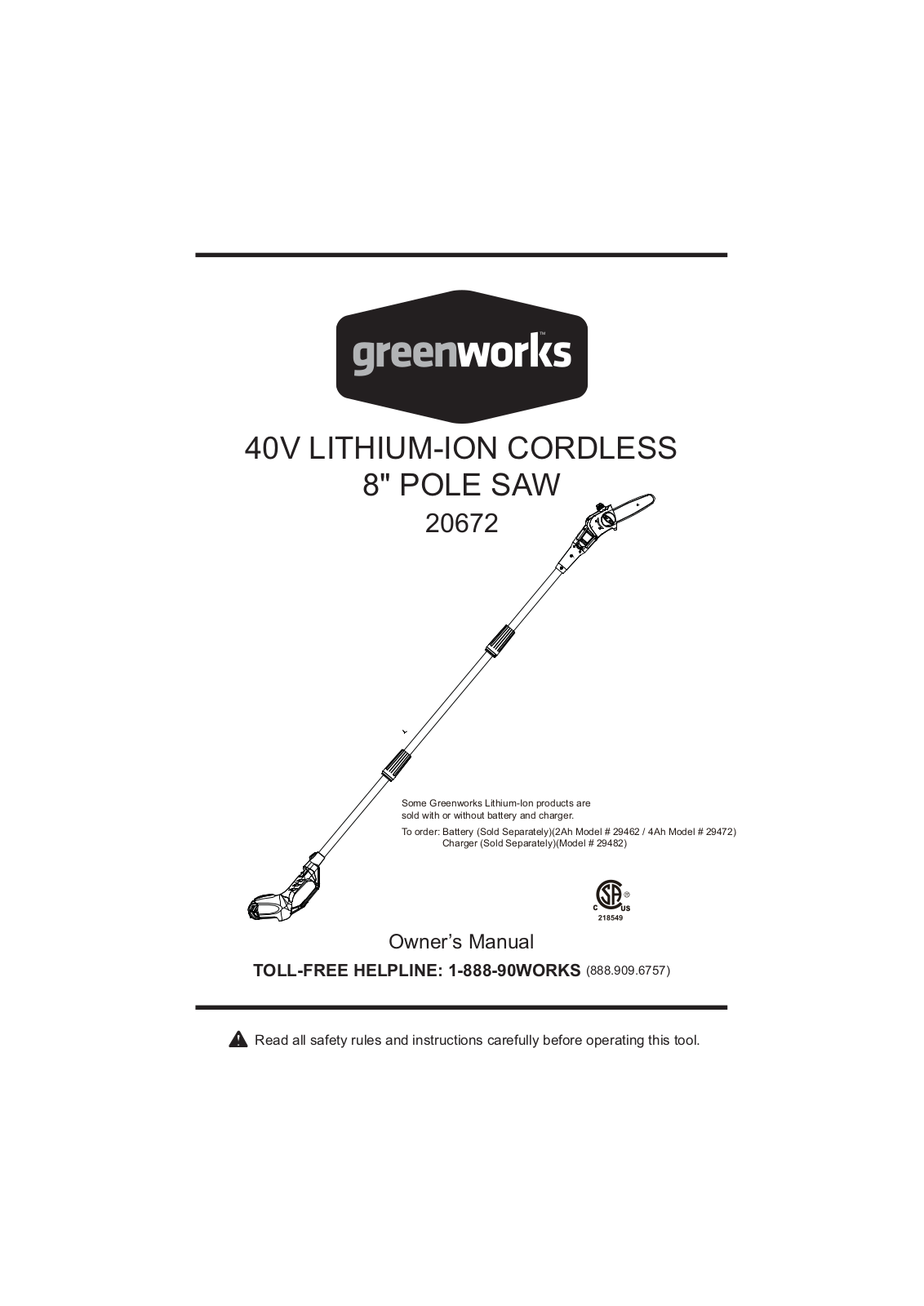 Greenworks 20672 User Manual