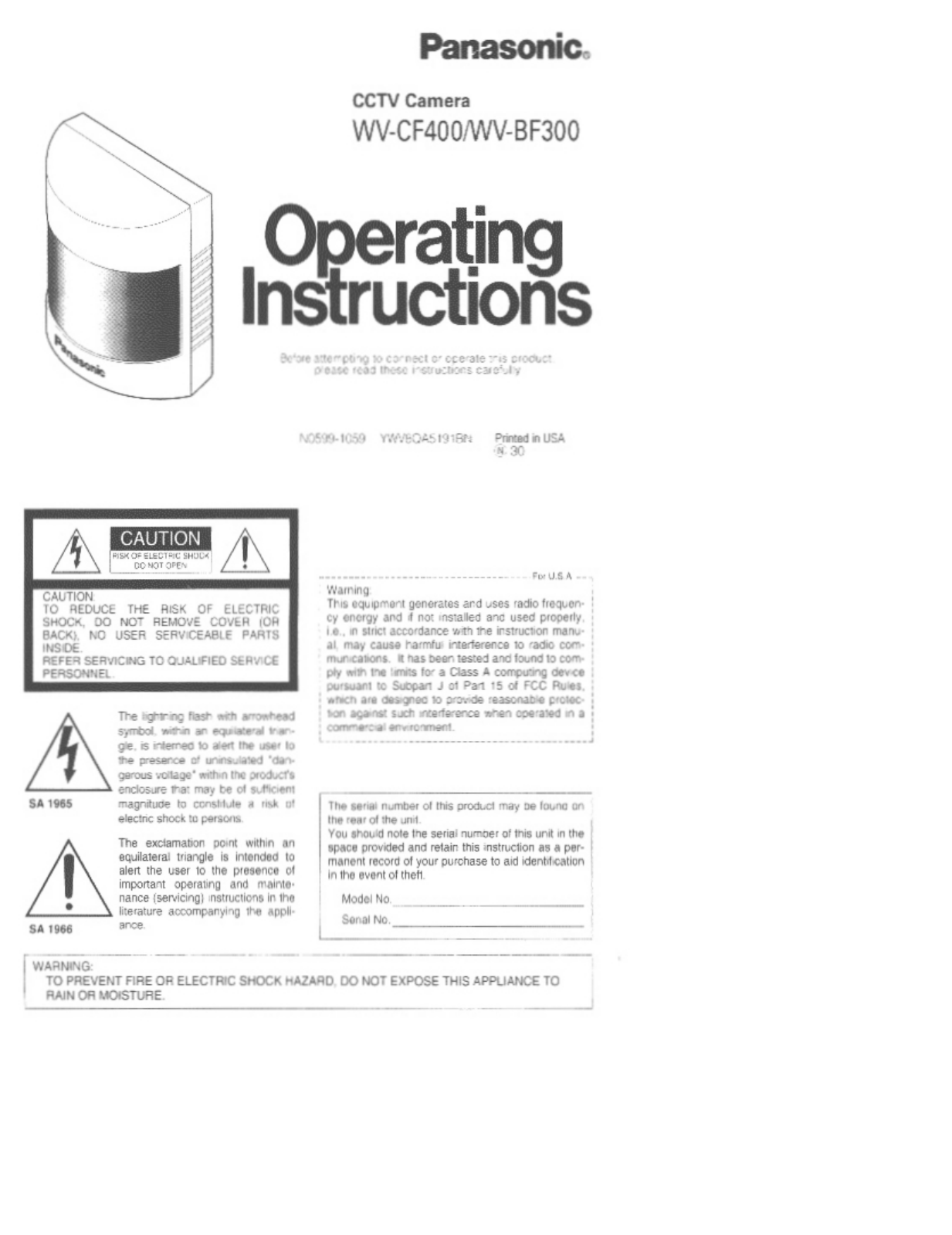 Panasonic WV-BF300, WV-CF400 User Manual