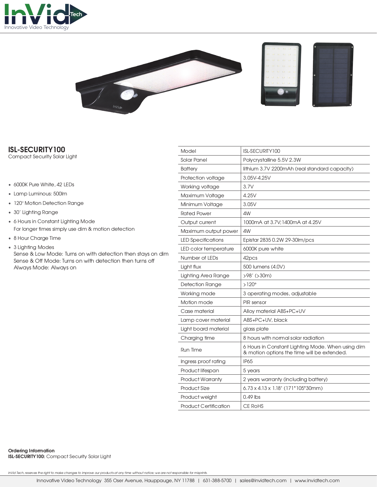 InVid ISL-SECURITY100 Specsheet