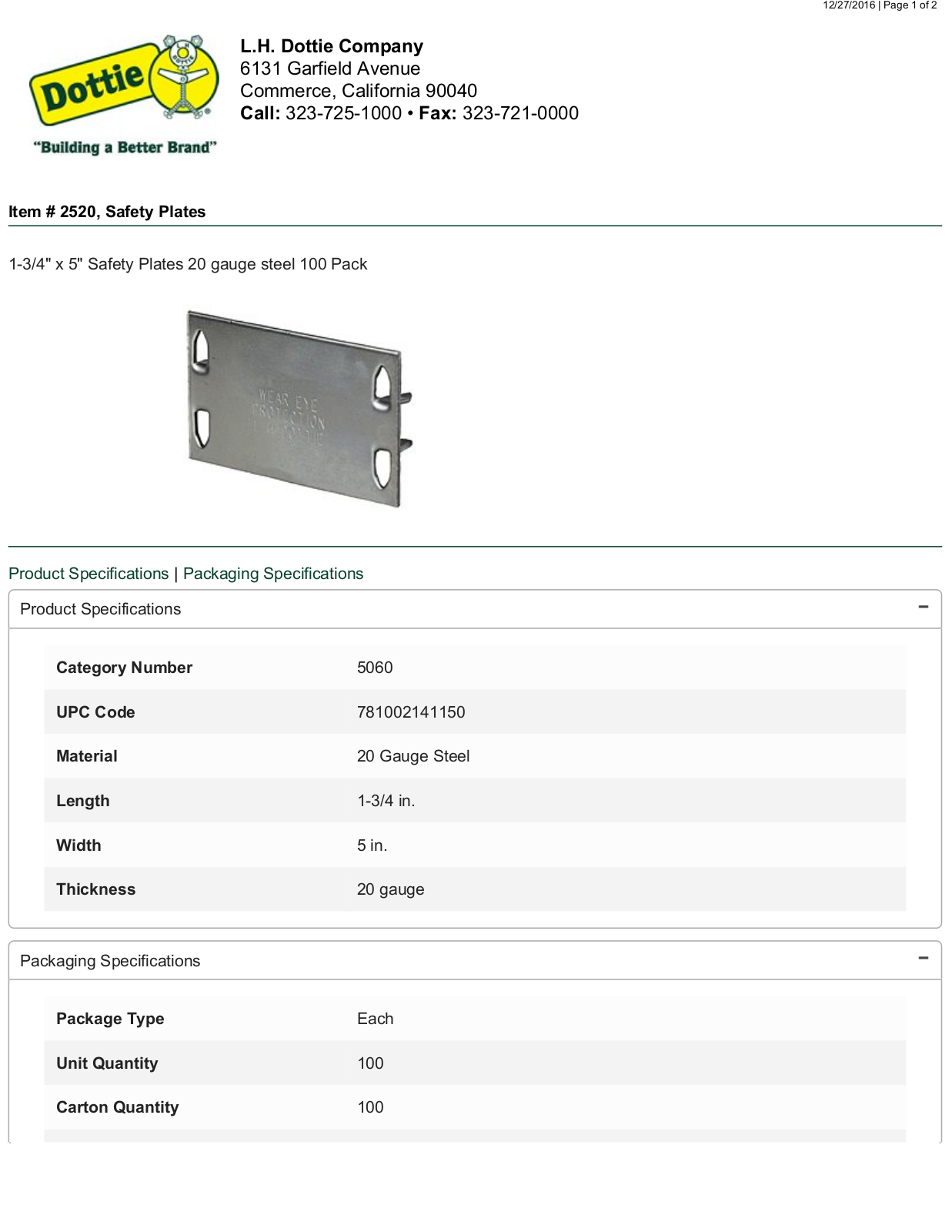 Bogen 2520 Specsheet