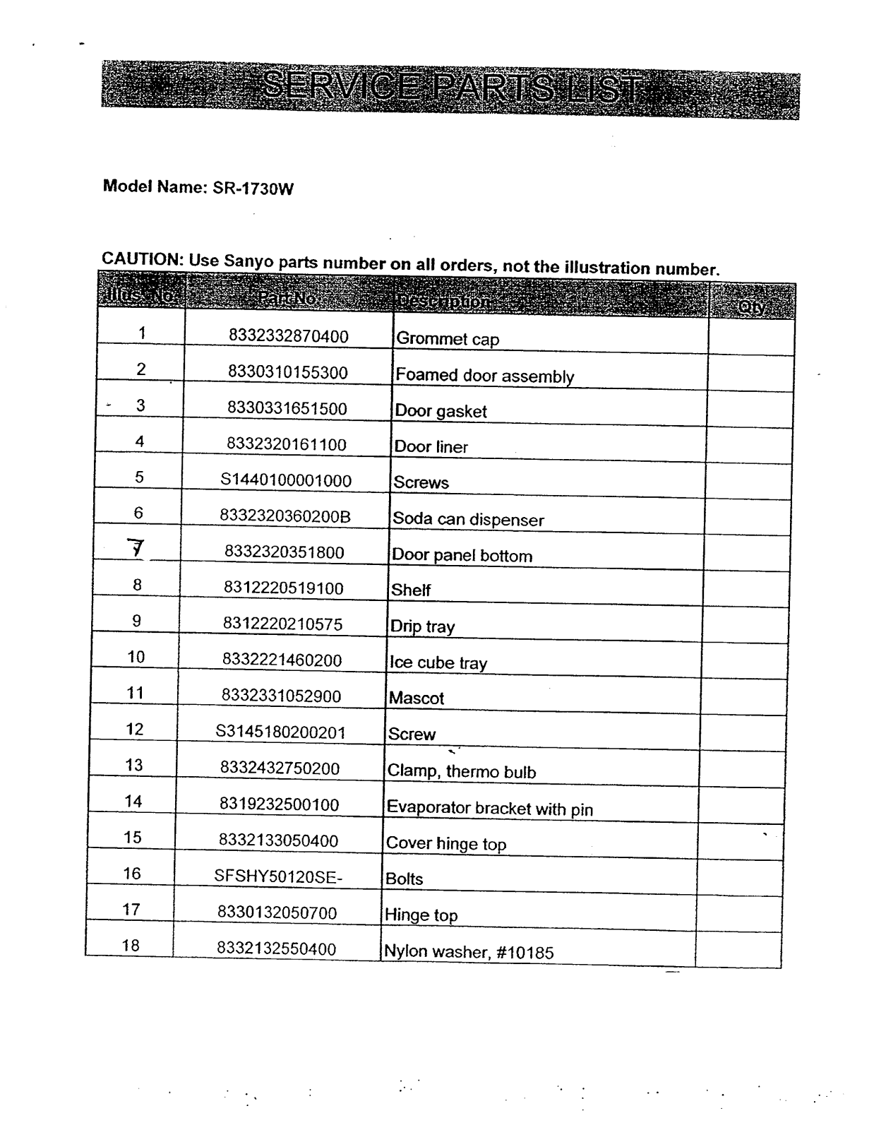 SANYO SR1730W User Manual