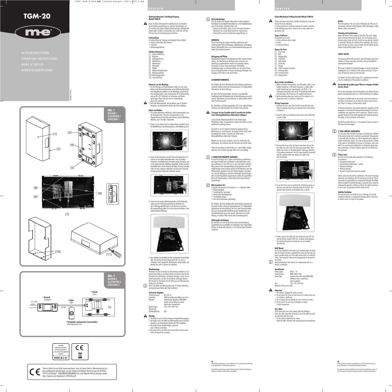 m-e modern-electronics TGM-20 Operating Instructions