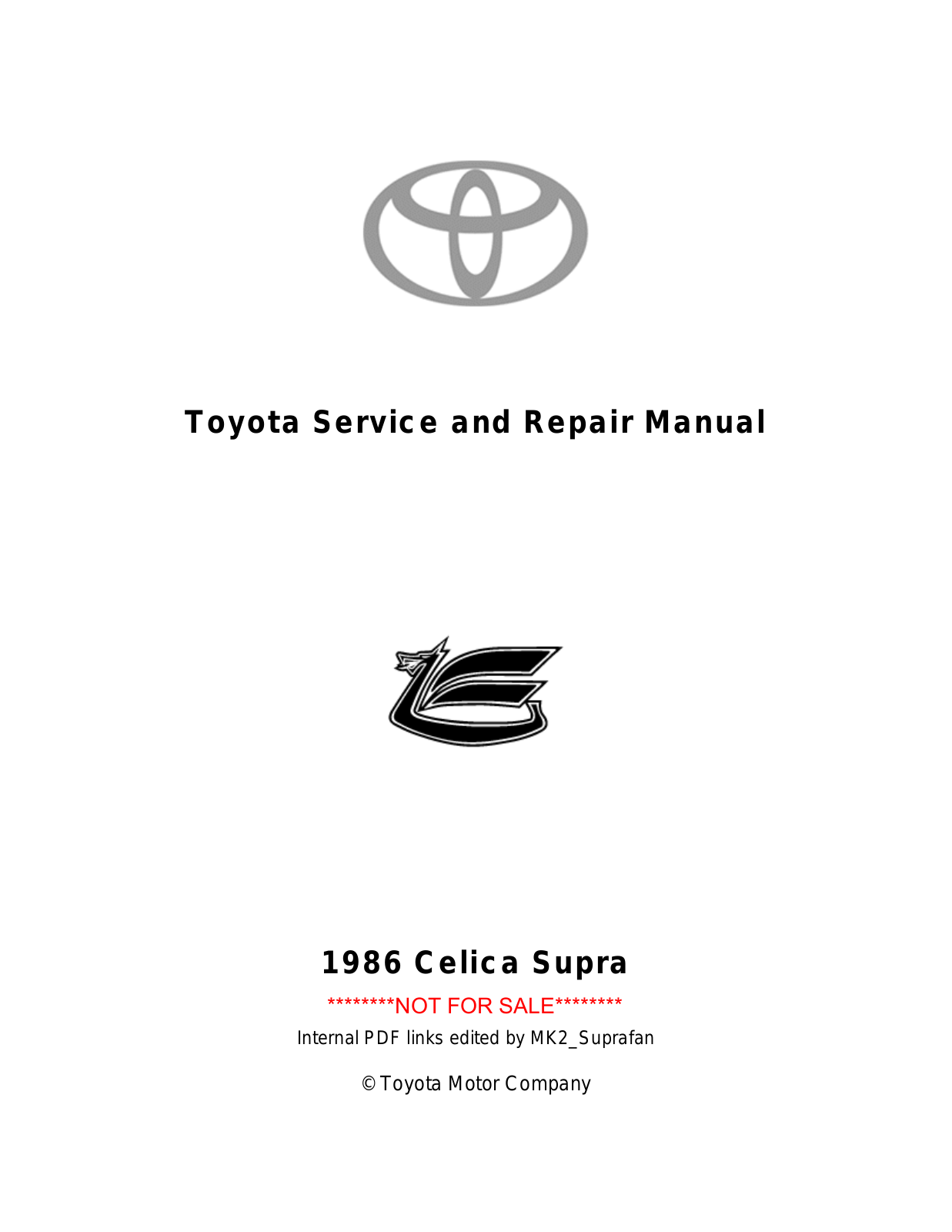 Toyota Celica Supra 1986 Service And Repair Manual