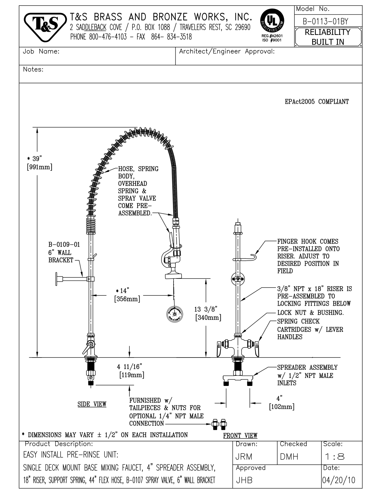 T&S Brass B-0113-01BY User Manual